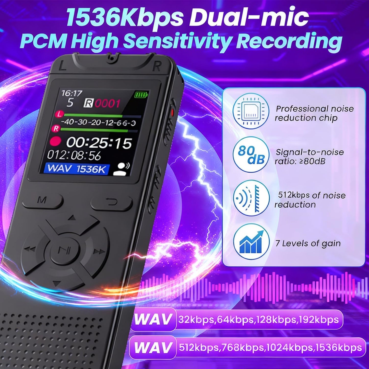 Metyoxmmx MP3 Digital Voice Recorder - Affordable & Easy to Use, One-Click, Voice Activated & Noise Reduction, Long