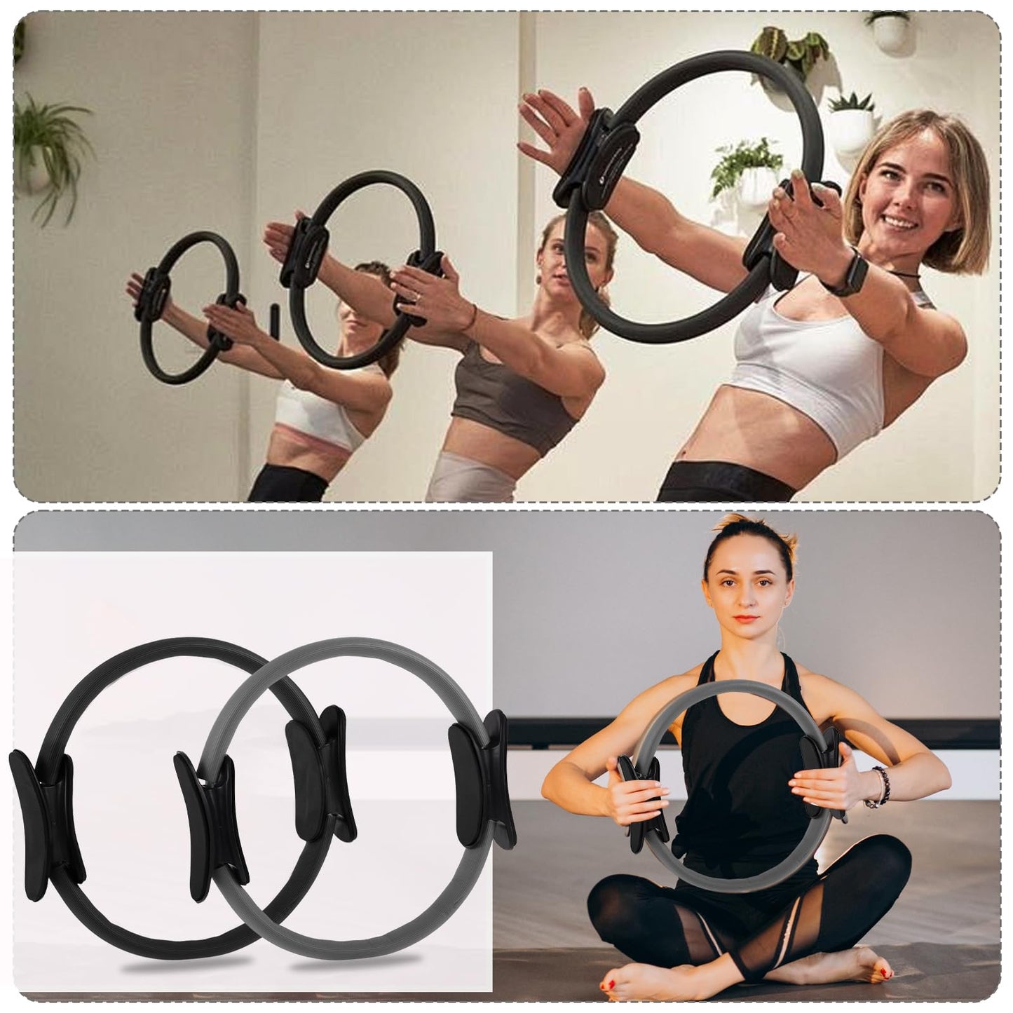21 Pcs Pilates Ring Circle Set for Women, Includes Ball Yoga, Ring Stretching, Strap Bands, Non Slip Socks, Back Bags for Workout, Commonly Used for Yoga, Pilates, Stretching, Fitness(Black,Gray)