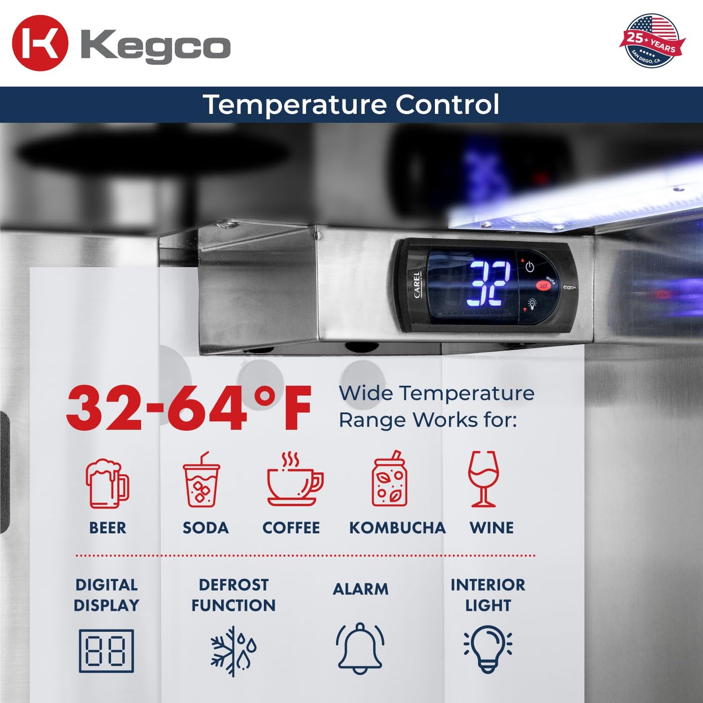 Kegco 24" Wide Dual Tap Stainless Steel Built-In Left Hinge Kegerator with Dispense Kit