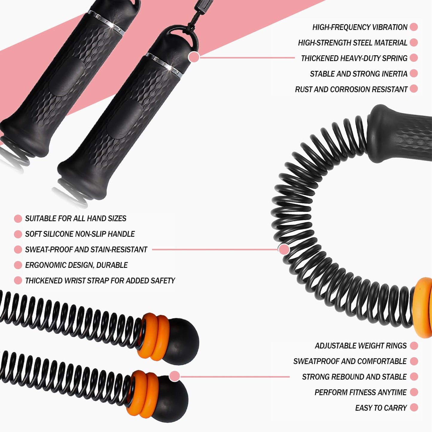 Upgrade Portable Ropeless Battle Ropes - Adjustable Weights Cordless Battle Ropes for Home Gym with Training Poster - Battle Rope Sticks Exercise Equipment for Low-Impact Workout, HIIT & Cardio - Pink