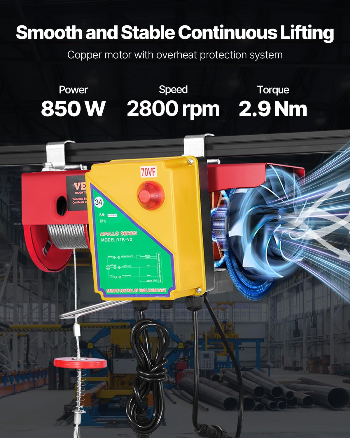 VEVOR 880lbs Electric Hoist with Wireless Remote Control, 110v Electric Hoist with Remote Control, 40ft/20ft Lifting Height Motor, for Garage Warehouse Factory