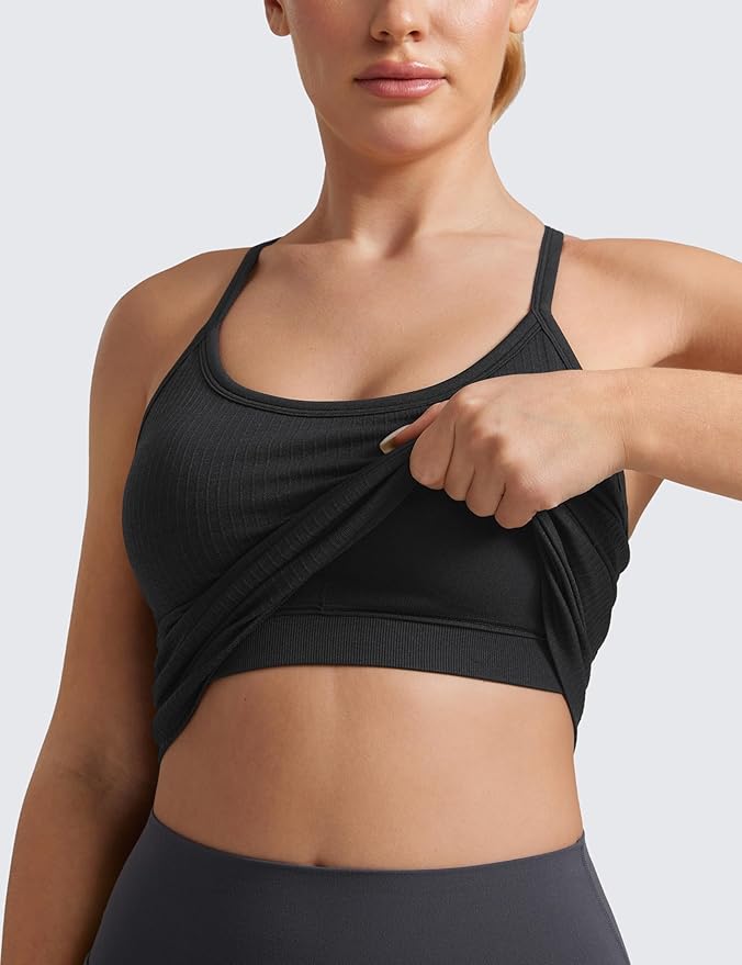 CRZ YOGA Seamless Workout Tank Tops for Women Racerback Athletic Camisole Sports Shirts with Built in Bra