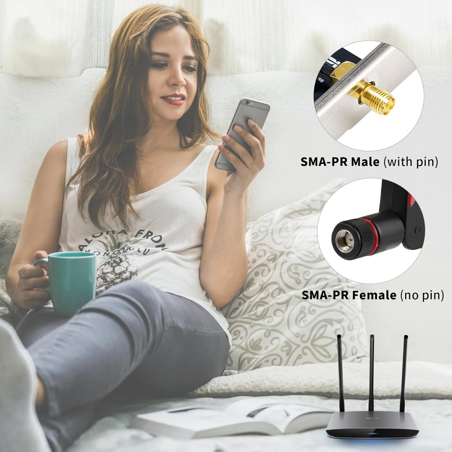 eifagur 7 7 2-Pack WiFi Antenna Omnidirectional RP-SMA Male Antenna Compatible with PC Desktop Computer Gaming