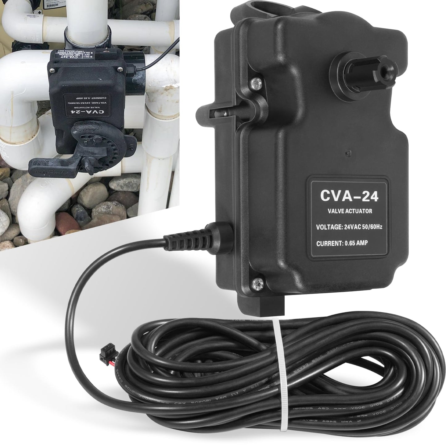 Yoursme CVA-24T Valve Actuator Replacement Part for Pentair 263045 Valve Actuator, 24 Volt AC 180 Degree Rotation, 25 Feet Cable, for 2 or 3 Port Valves, Compatible with All 24VAC Control Systems