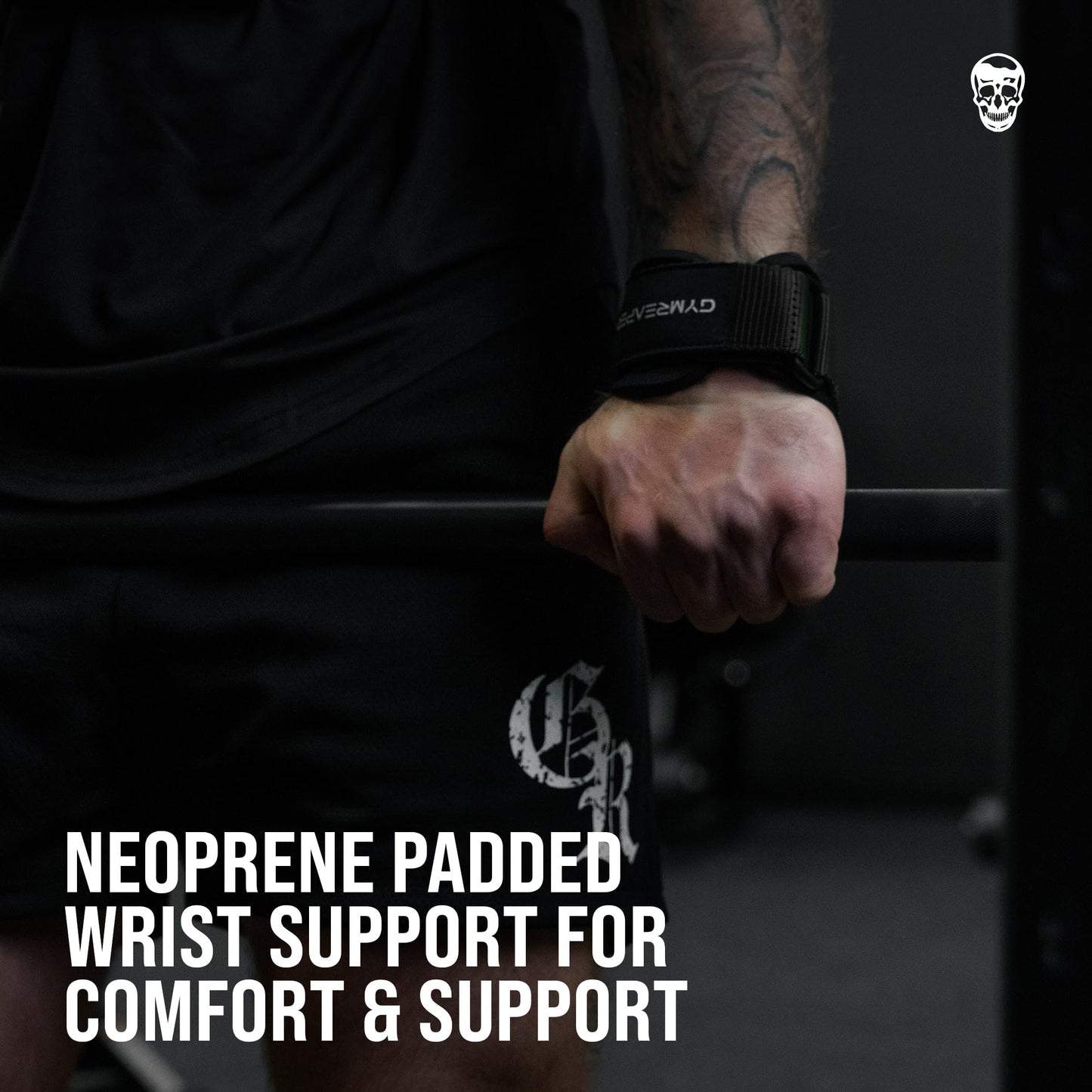 Gymreapers Weight Lifting Grips (Pair) for Heavy Powerlifting, Deadlifts, Rows, Pull Ups, with Neoprene Padded Wrist Wraps Support and Strong Rubber Gloves or Straps for Bodybuilding (Black, Medium)