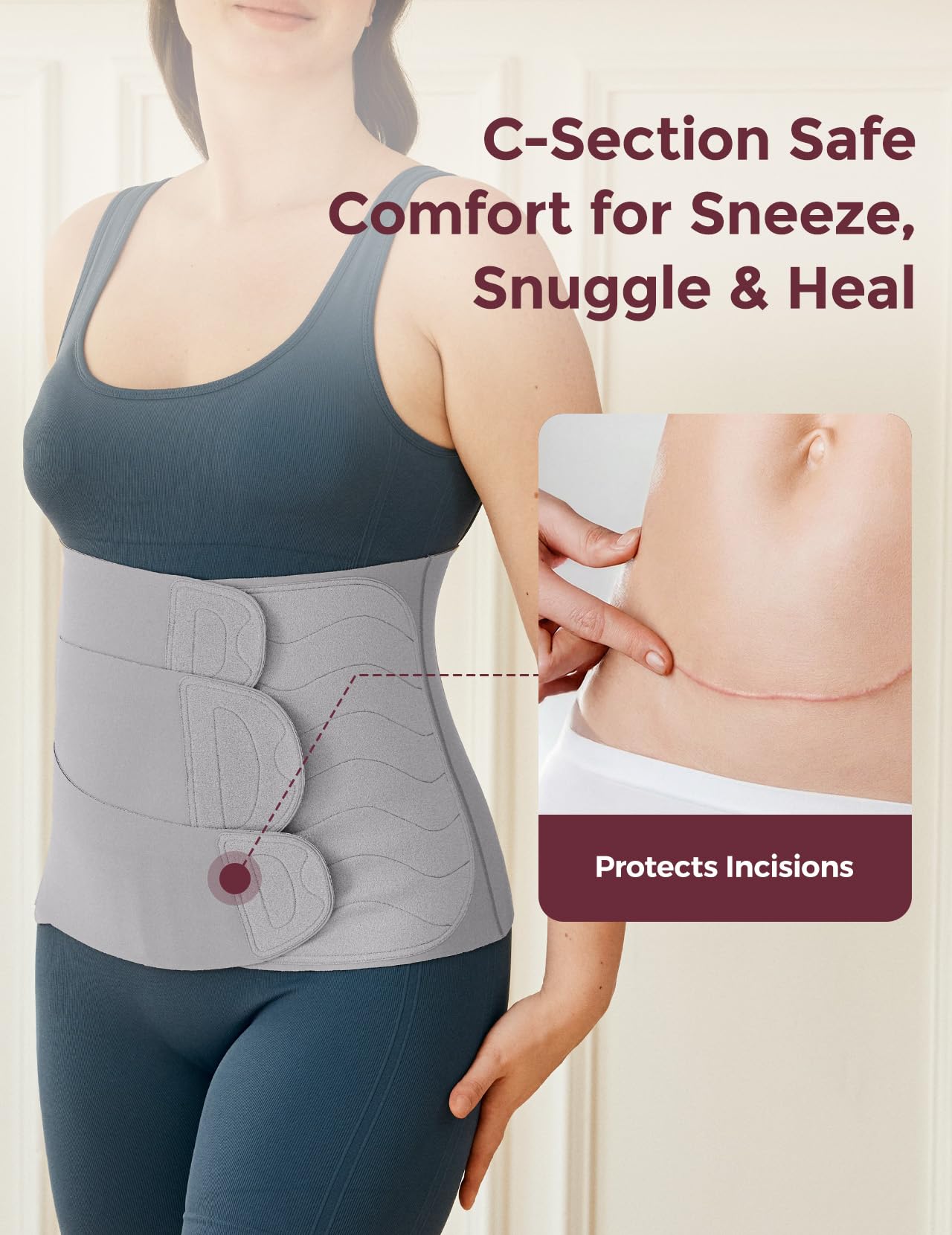 Momcozy Ergowrap Postpartum Belly Band for C-Section Recovery and Vaginal Birth, Abdominal Binder with 3D Lifting & Ergonomic Back Support, Seamless Belly Wrap Shapewear for Post Surgery Recovery