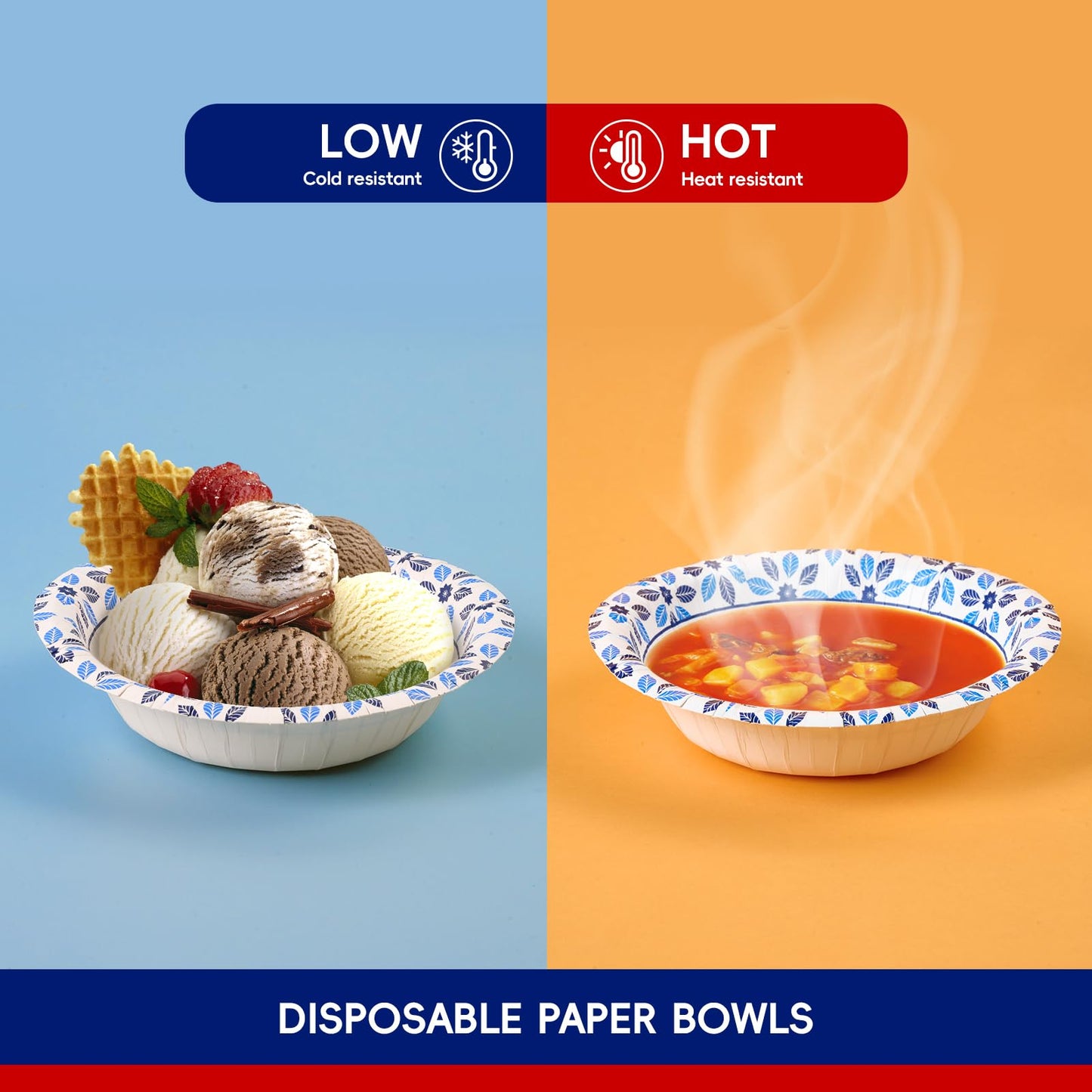 JOLLY CHEF 156 Count Paper Bowls 12 oz Soak Proof, Heavy Duty Printed Disposable Small Bowls Bulk for Dinner or Thanksgiving