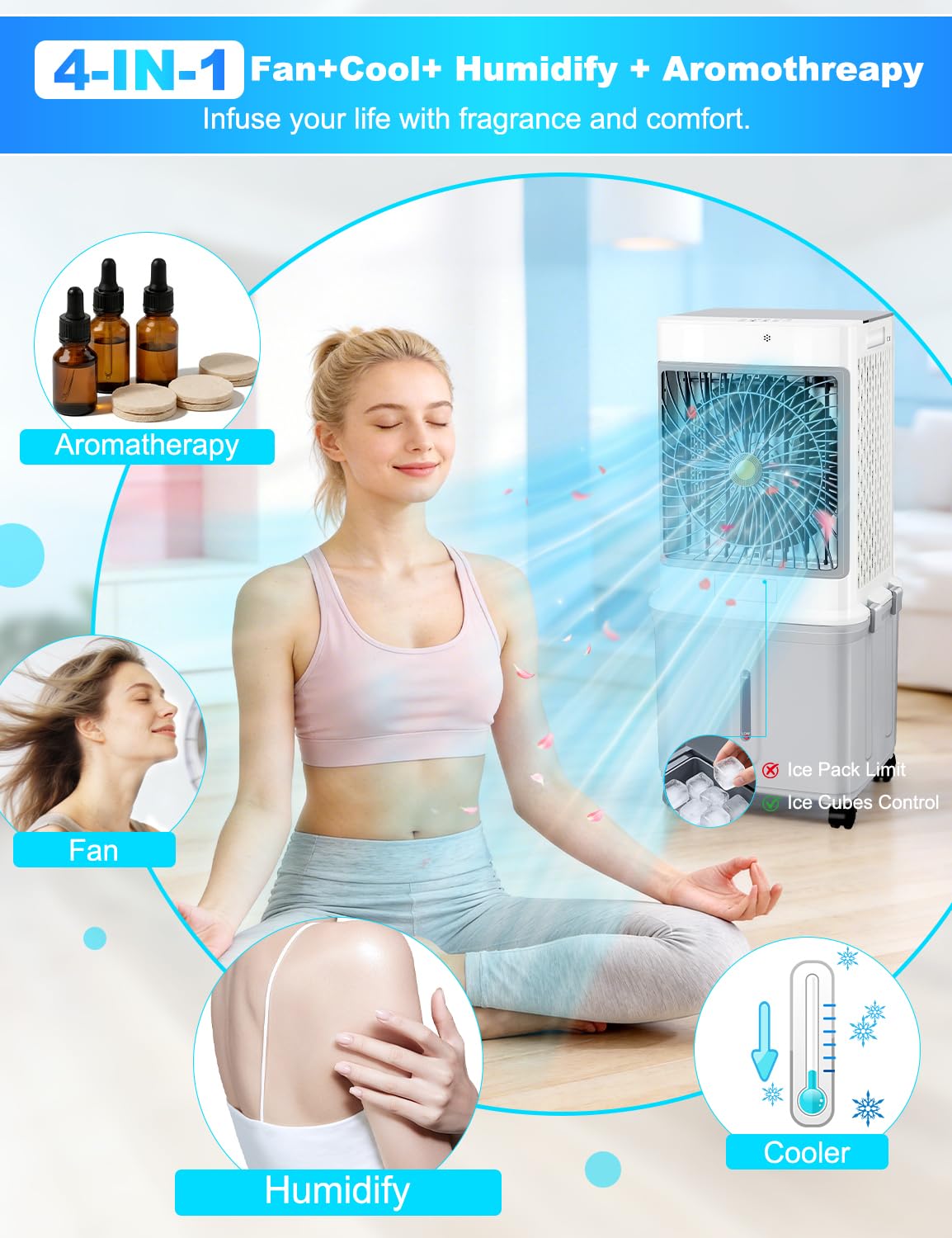 Portable Air Conditioners,Swamp Cooler Evaporative Air Cooler 2026 Upgraded Windowless with 10GAL Detachable Tank,120° Oscillation,Ultra Quiet,Timer,Remote,Cooling Fan for Apartmen