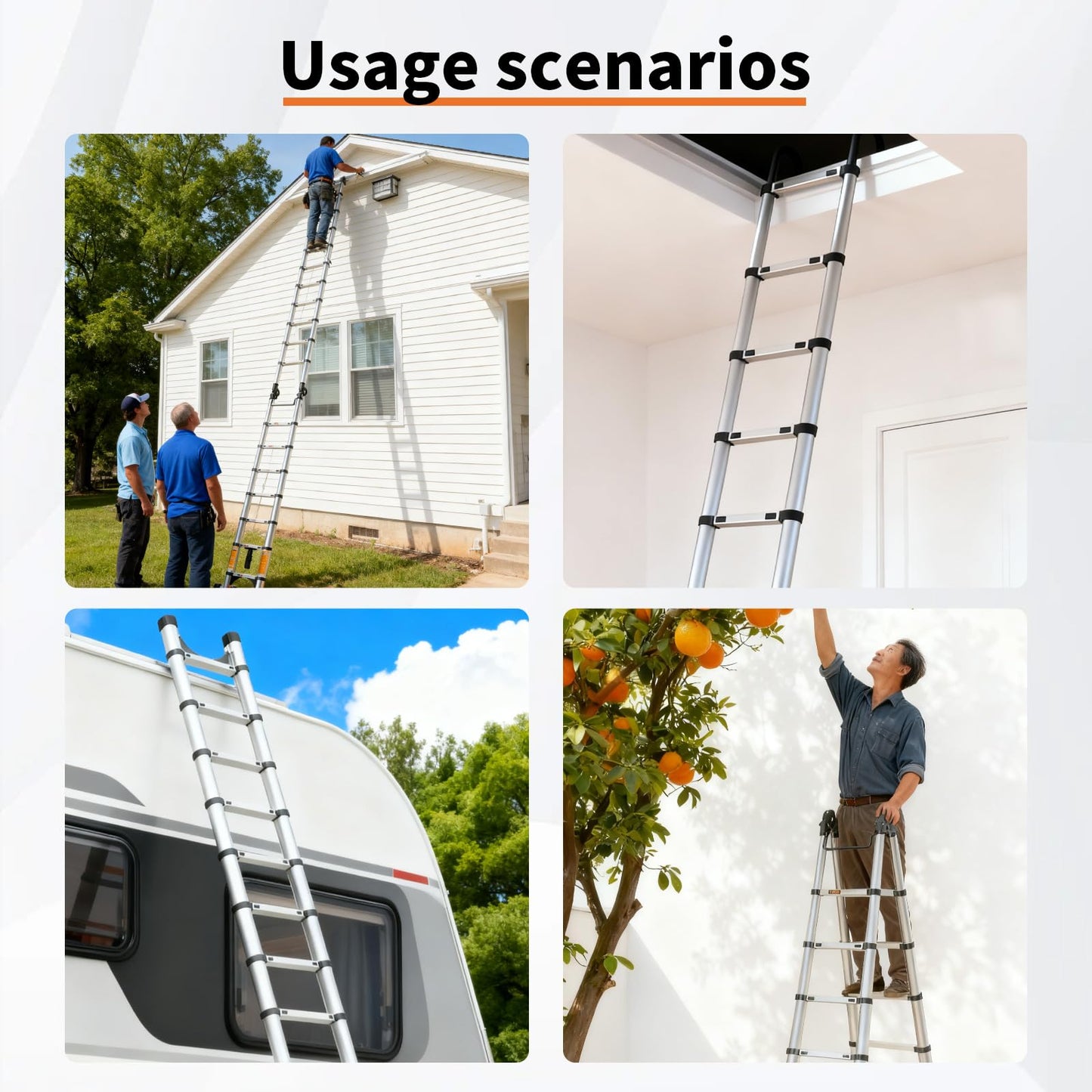 Telescoping Ladder A Frame,Telescopic Ladder for Home, Roof, RV，12.5 Ft Aluminum Extension Ladder with Balance Bar,Wheels and 2 Triangle Stabilizers，330 lb Capacity (12.5FT-A Frame)