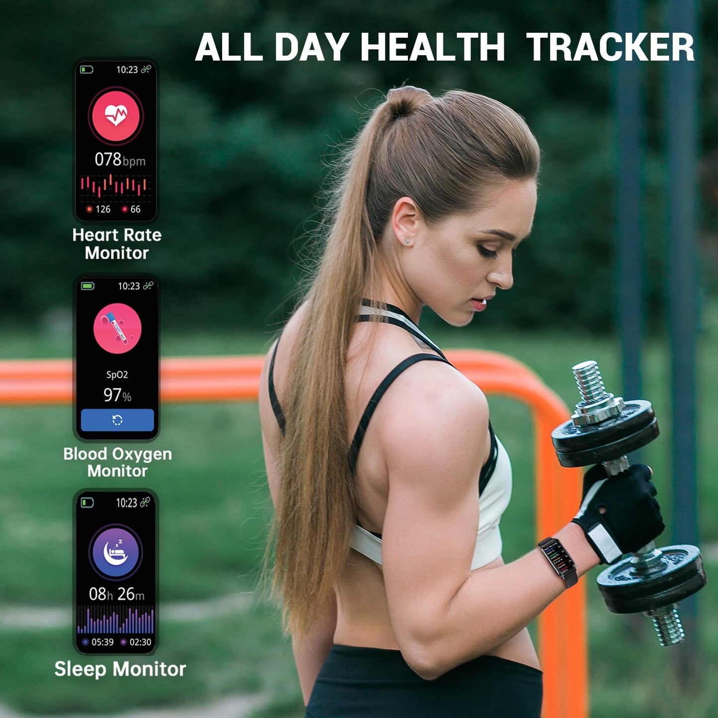 Runlio Fitness Tracker with 1.47" Touchscreen, Slim Smart Watch for Men Women, 5ATM Waterproof Activity Tracker with Heart Rate Blood Oxygen Sleep Monitor, Smartband for Android iOS (Light Grey)