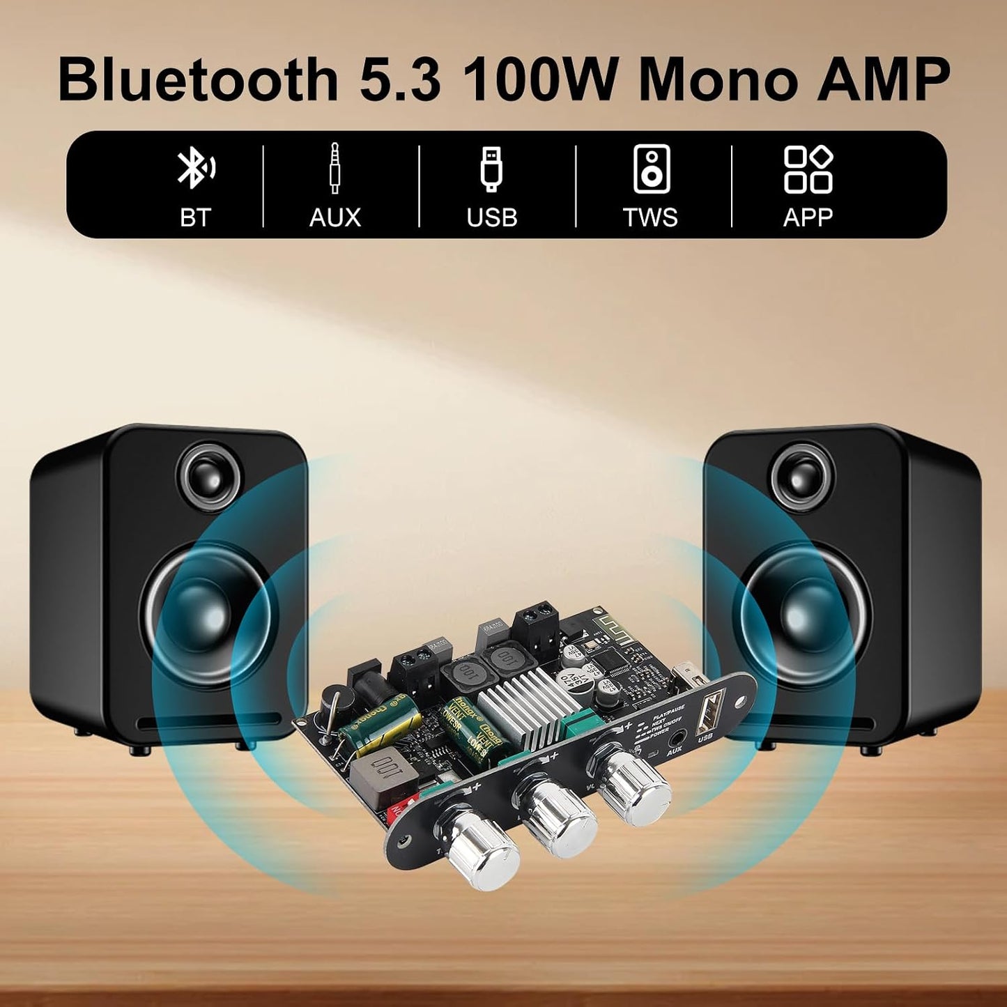 AITRIP 2Pcs ZK-1001U 100W 9-24V Mono Amplifier Board with TWS,Mini Audio Amps with Boost with Power Output, Treble