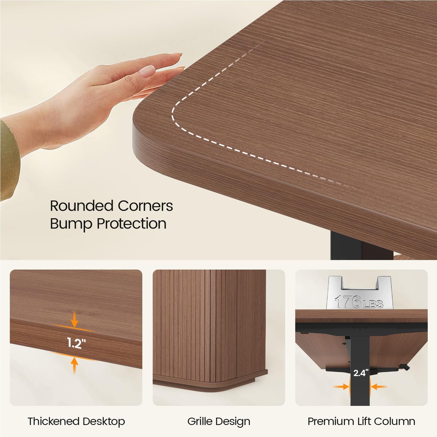 L Shaped Electric Standing Desk, 55.1" x 47.2" Height Adjustable Office Executive Desk with File Drawer & Sliding Door, Standing Computer Desks with Power Outlet & Cabinets, for Home Office, Walnut