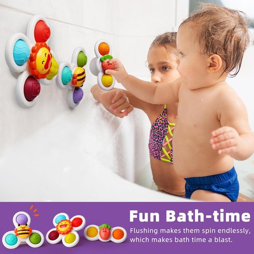 LiKee Fidget Rotating Sensory Bath Toys - Strong Suction Cups for Baby | Perfect for Travel & Christmas Stocking Stuffers