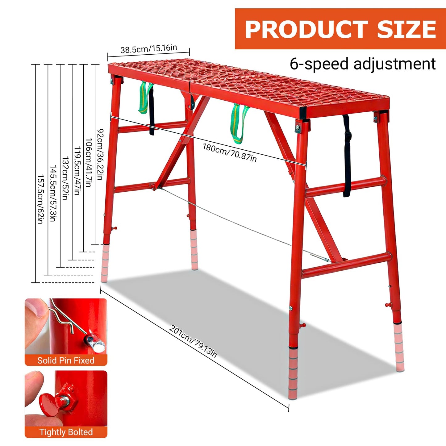 Foldable Scaffolding Platform, 70.8x15.7x36.2-62 Inch Portable Work Platform, 770 Lbs Adjustable Height Industrial Step Ladders, Perfect for RV Cleaning, Home Painting and Reaching High Places