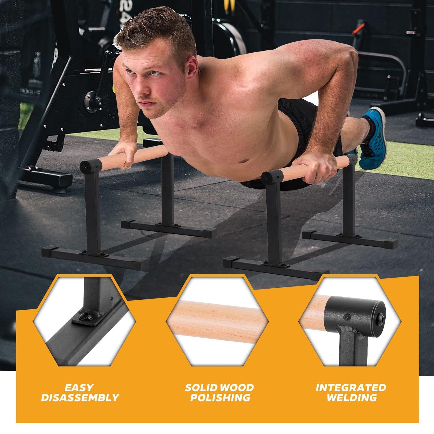 Wooden Parallettes Bars - Push Up Bars Calisthenics Equipment for Handstand Training