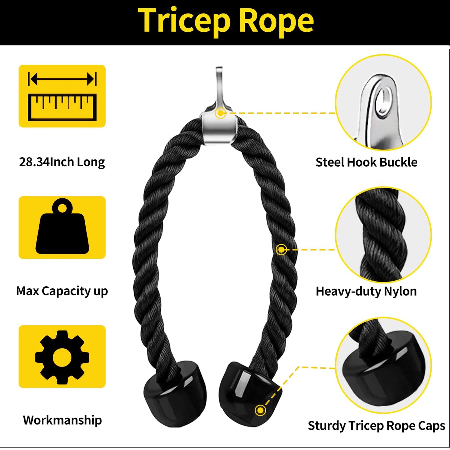 WNOEY Cable Machine Attachment, LAT Pulldown Attachments, Home Gym Accessories, Triceps Pull Down Attachment (V Handle + Row Handle + Rotating Bar + Tricep Rope + Ankle Straps)