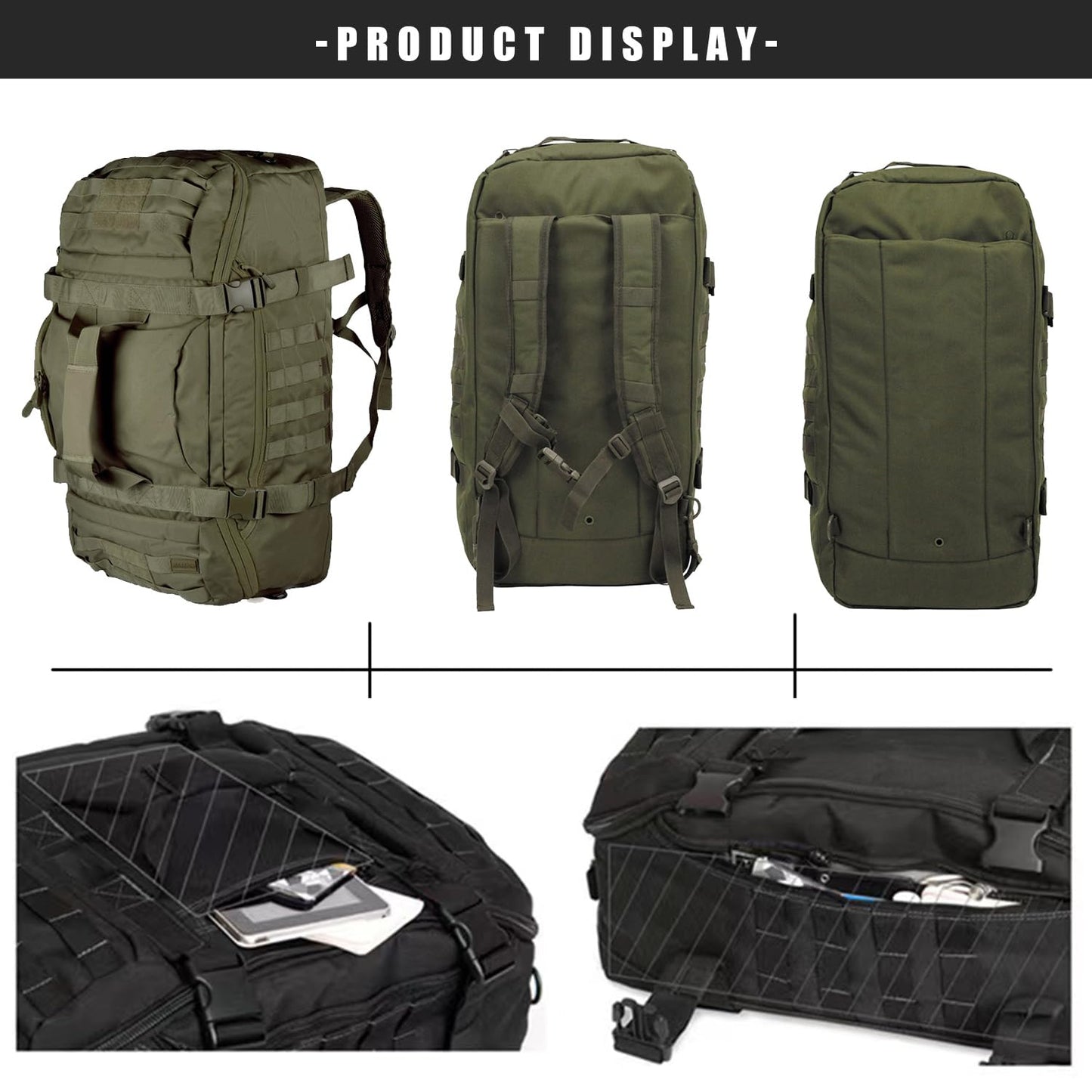 Miramrax Travel Duffle Bag Backpack for Men - Large Tactical Bags Weekender Gym Bag for Overnight Traveling Military Workout Deployment Sports (Green, 25L)