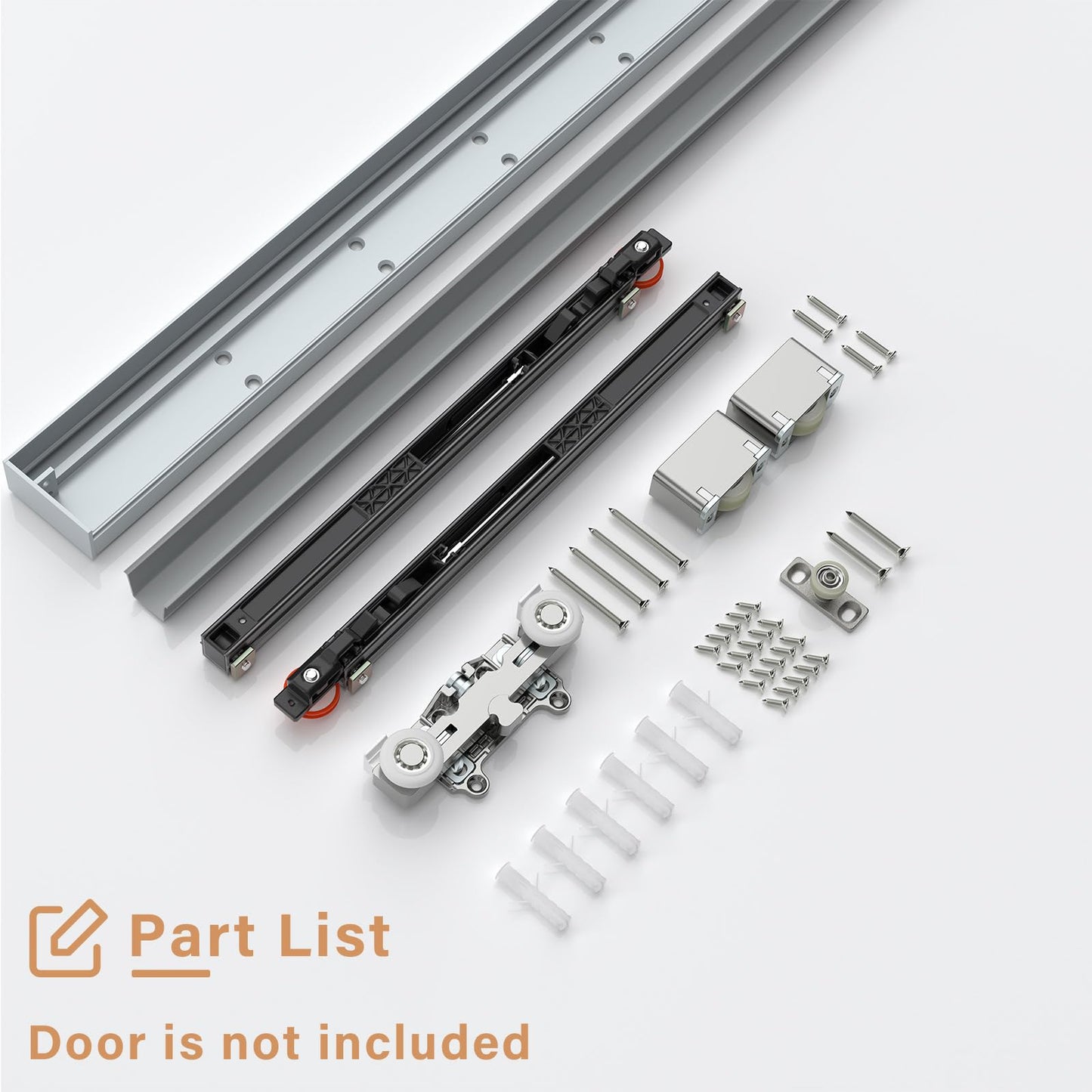 FINOSEN 38inch Concealed Sliding Barn Door Hardware with Soft Close Mechanism, Aluminum Track, Invisible Floor Track, Fit MIN Opening Width 28in, Wall Mount System(Door is not Included)