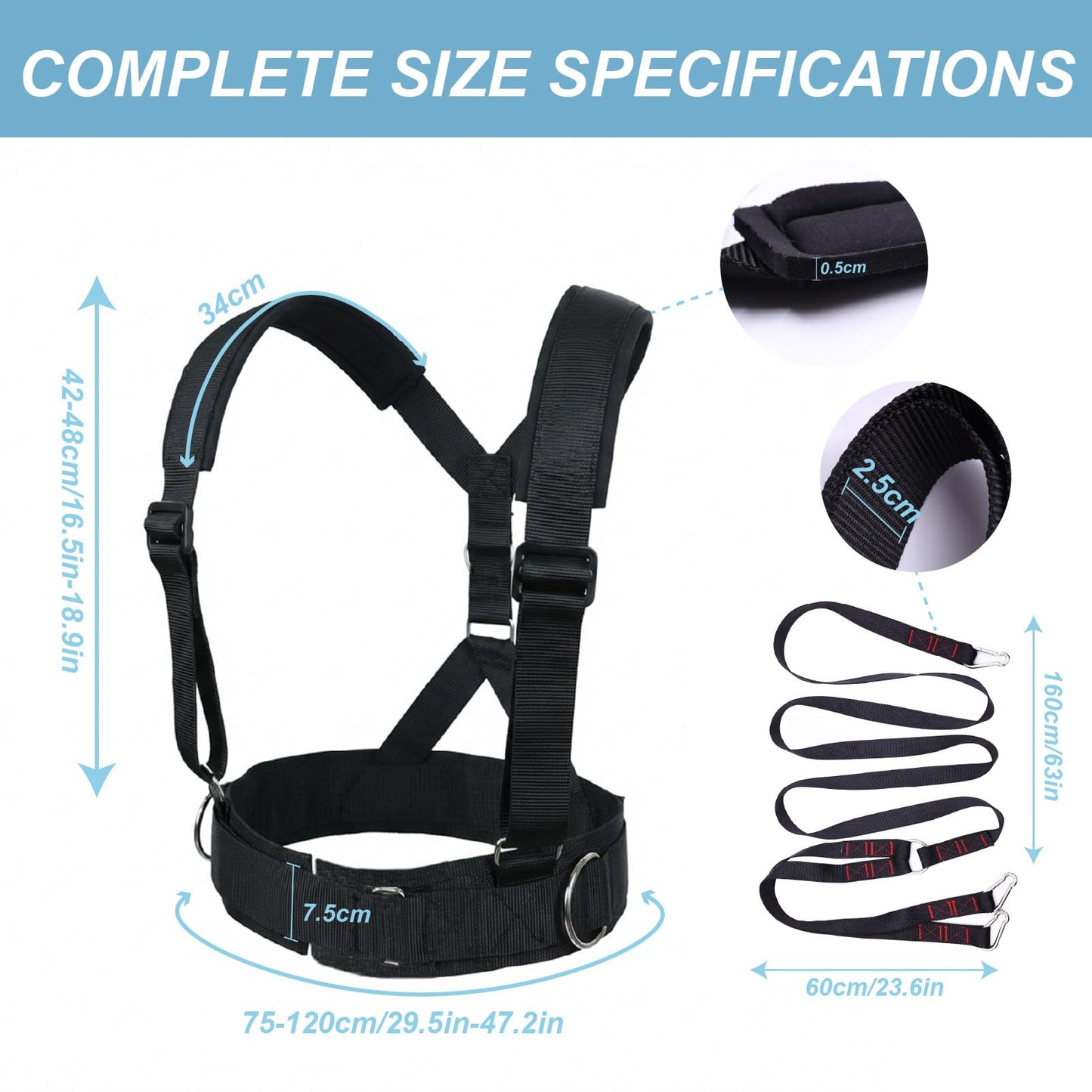J Bryant Sled Pull Harness System with Y-Shaped Pull Strap, Adjustable Harness with D-Rings, Non-Slip Waist Belt for Strength, Speed & Resistance Training