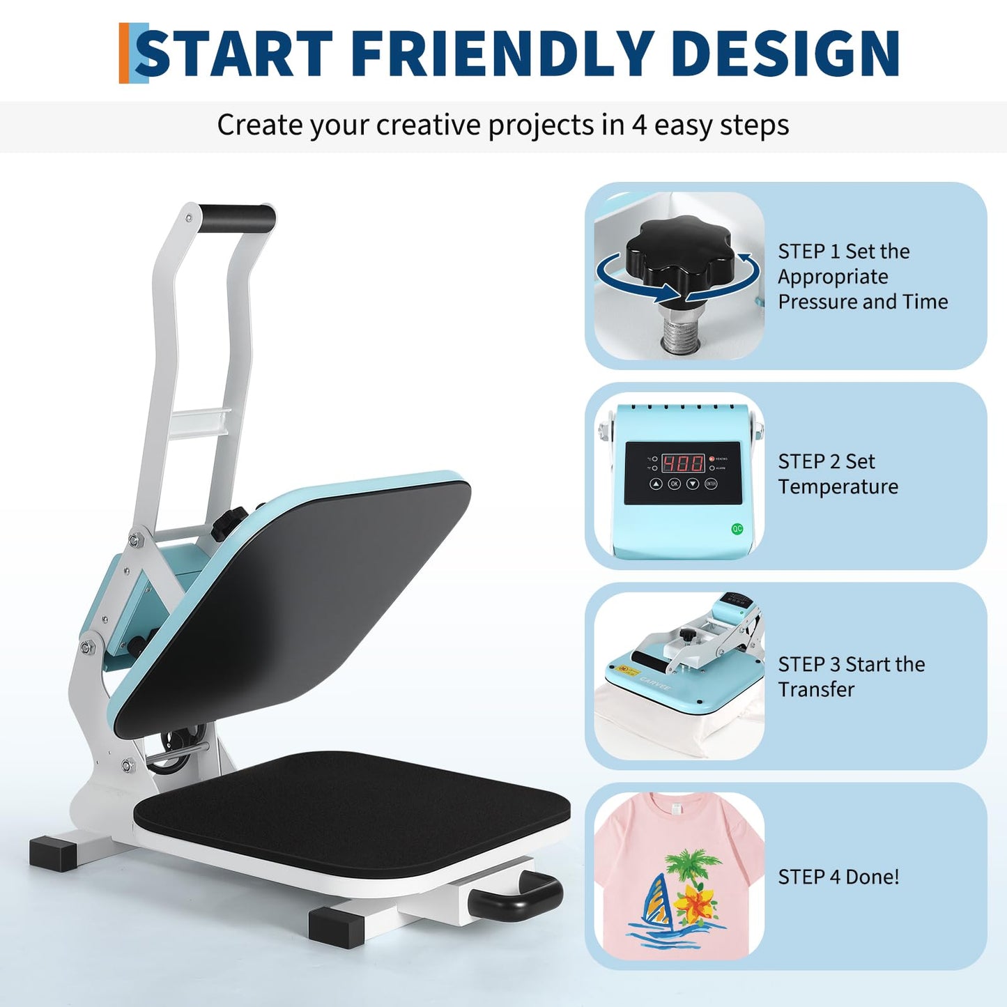 Garvee Heat Press,15x15 Heat Press Machine, Digital Industrial Sublimation Printer for T Shirts, High Pressure Fast Heating Transfer Vinyl Press, Easy to Use,Green