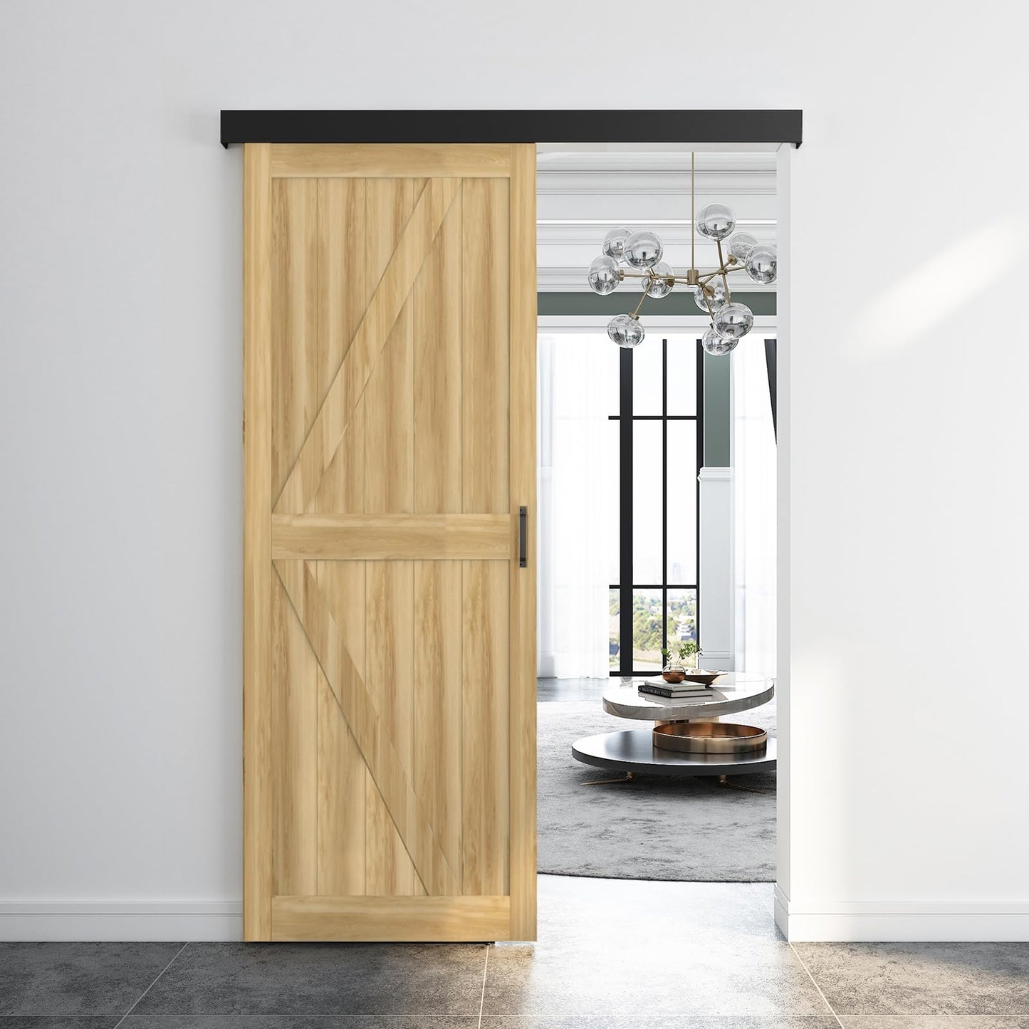 Barnsmith 5FT Barn Door Hardware Track Kit with Handles, Low Clearance Sliding Door Hardware, Aluminium Alloy Box Rail, Black (Door Panel No Indued)