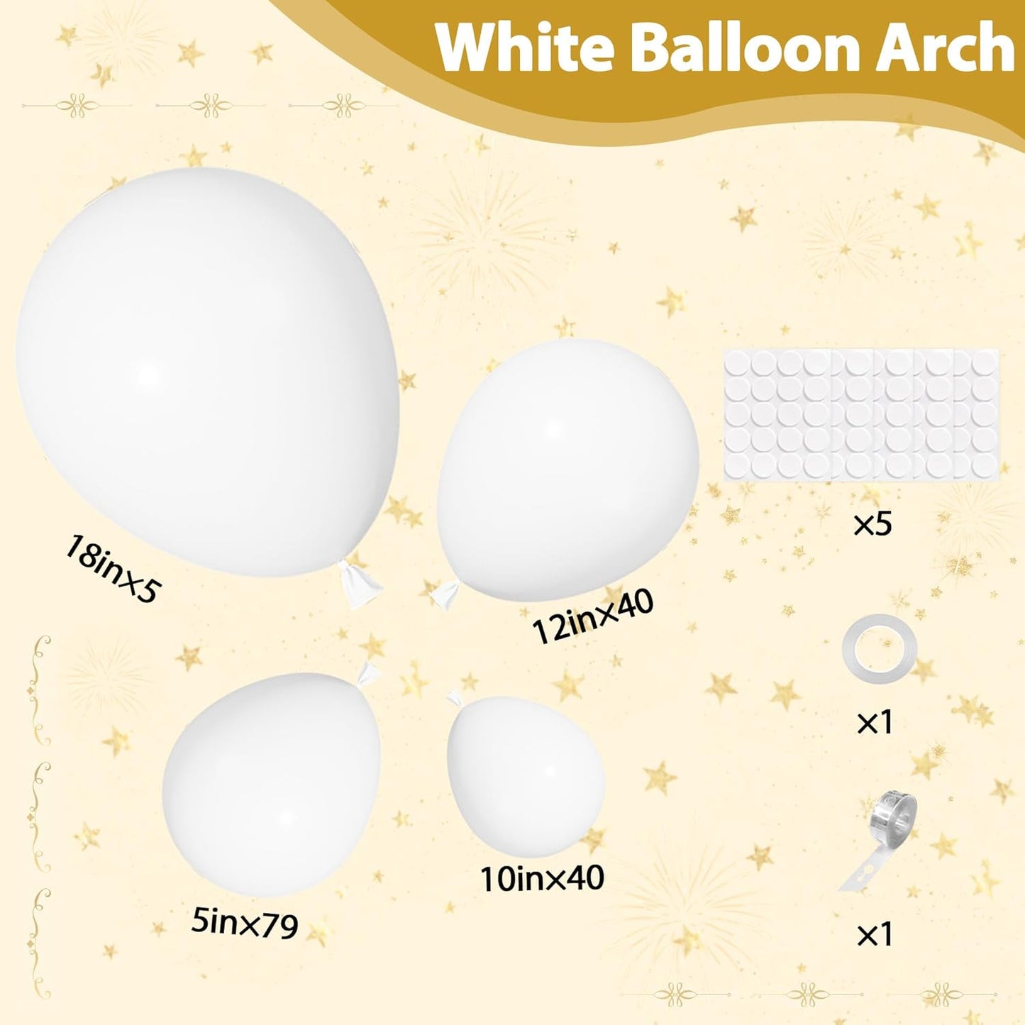 Ouddy Life White Balloon Garland Kit - 164Pcs Matte Latex Balloons in 5" to 18" Sizes for Celebrations