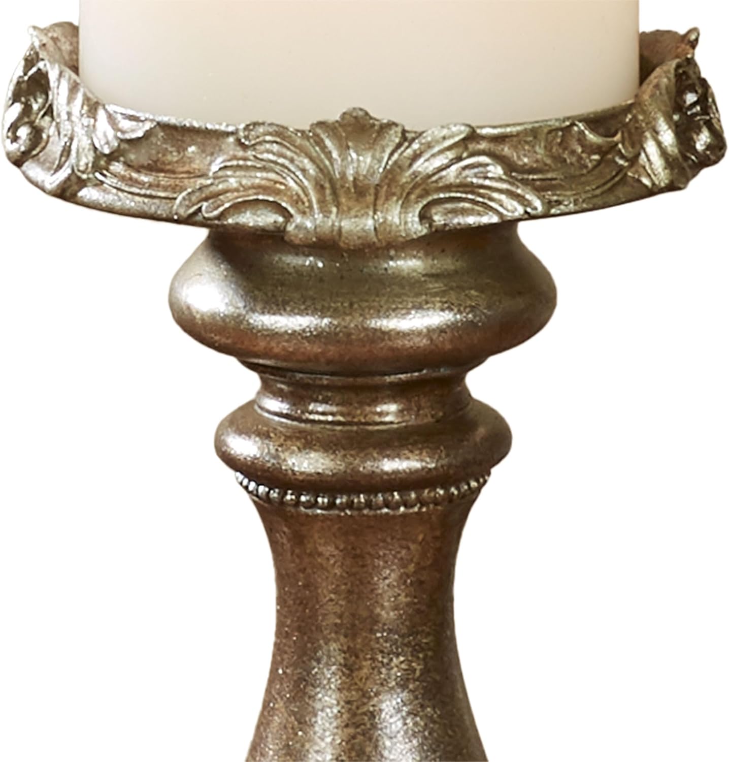 Touch of Class Victoria Acanthus Leaf Candleholders Set of 3 - Metallic Bronze & Silver Resin Candlesticks for Home Decor