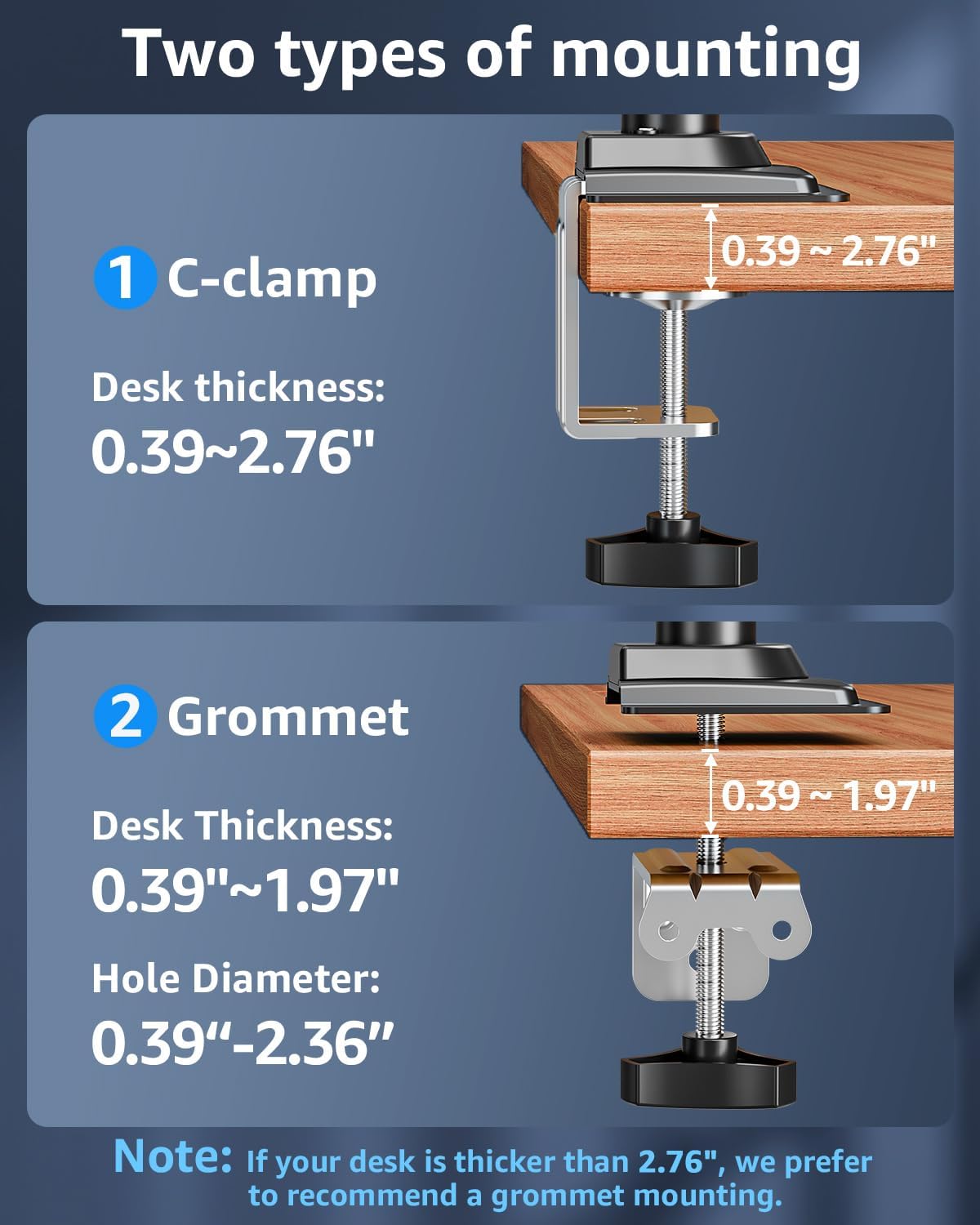 MOUNTUP 4.4-22lbs, 32 27 24 22inch, C-ClampGrommet Single Monitor Arm Holds Monitor Stand for Desk, Height Adjustable
