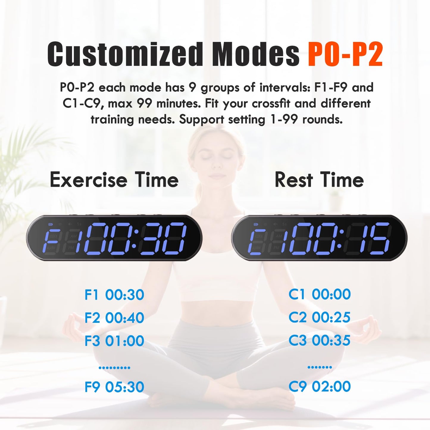 LUDESENIMUE Gym Timer Clock for Home Gym - Portable Workout Timer with 7 Ready-to-Use Modes, 50-Hour Long Battery, Strong Magnetic Base & Clear Display - Ideal for HIIT, Boxing, Outdoor Training