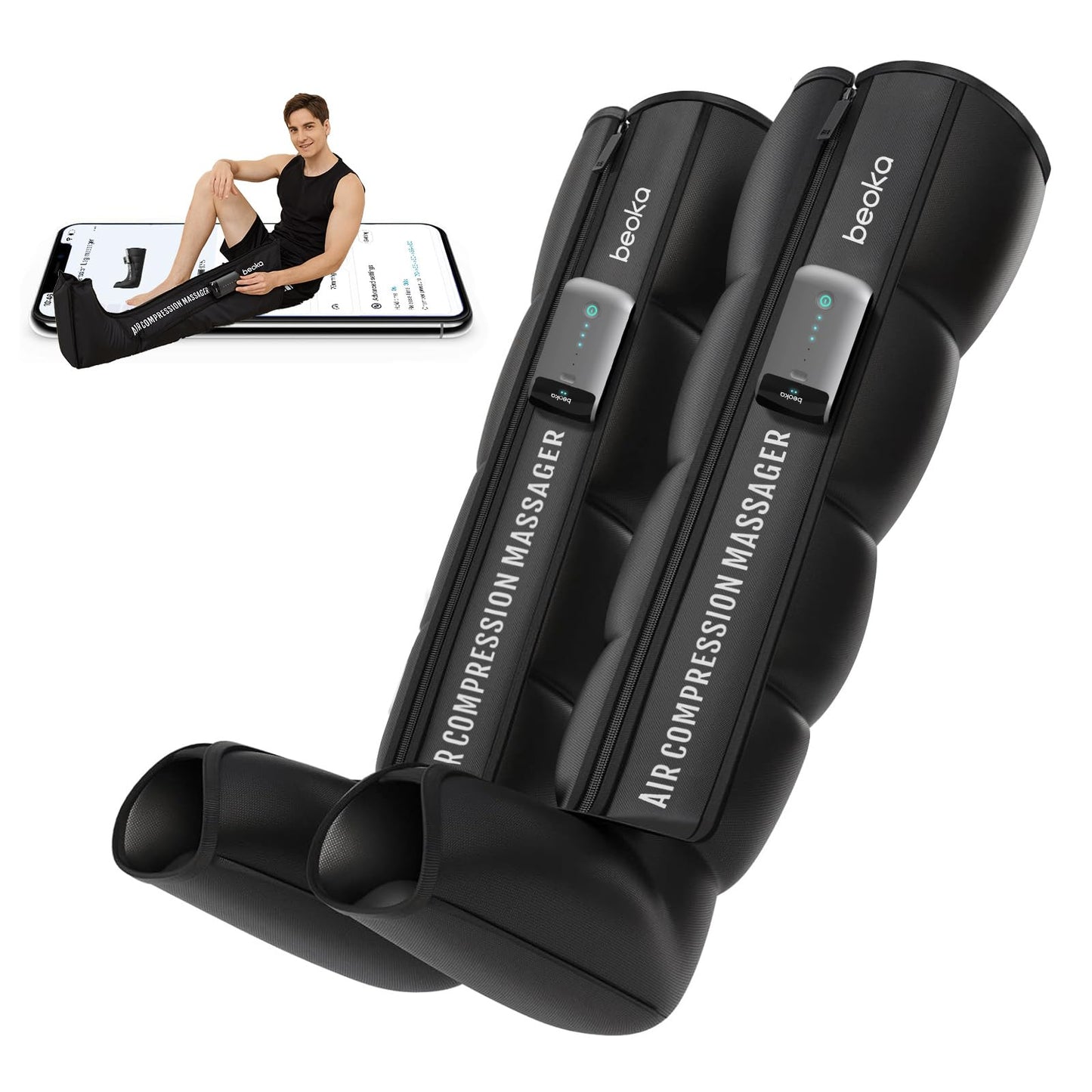 beoka Leg Massager for Circulation and Pain Relief, Leg Recovery System for Fast Recovery, Cordless Air Compression Boots with 3 Modes 5 Intensities for Athletes Runners and Travelers-M