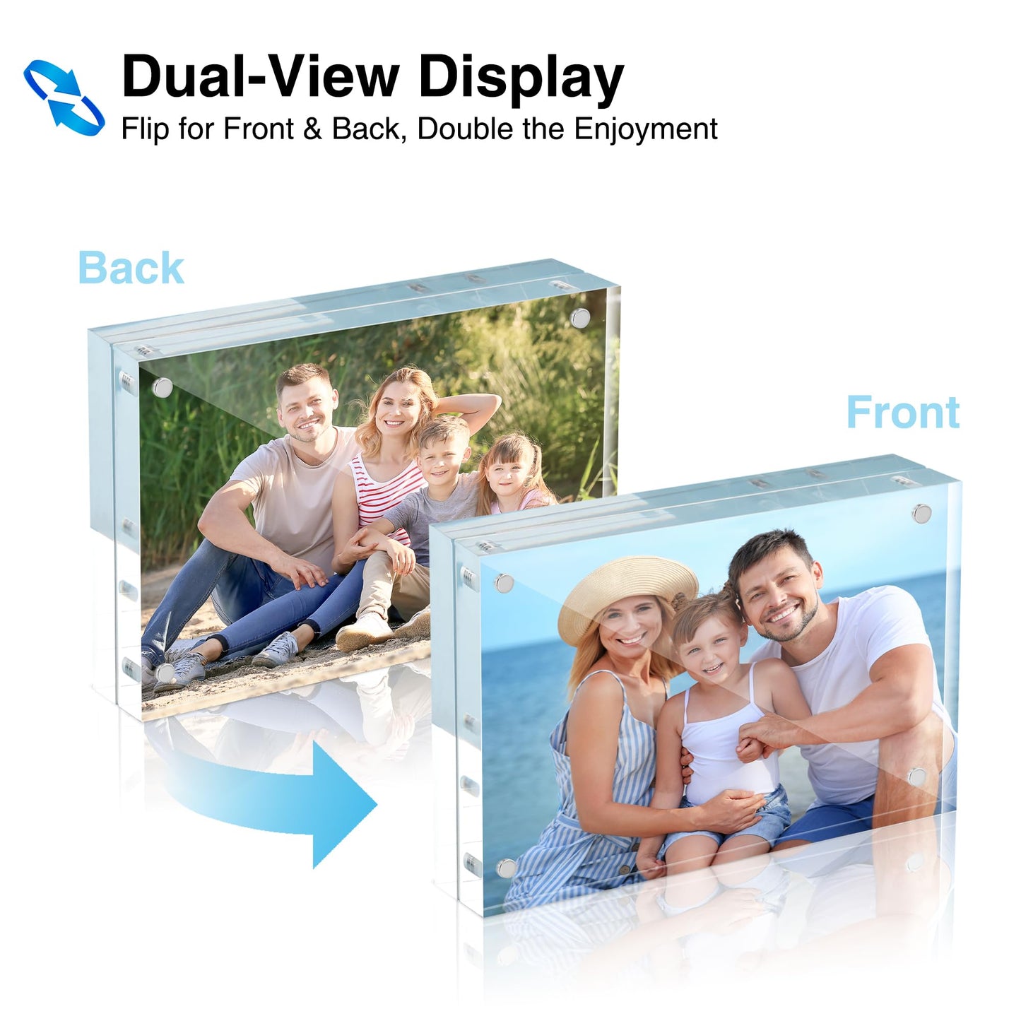 HOUSE DAY Acrylic Picture Frames 5x7, 6 Pack Magnetic 5x7 Picture Frame, Double Sided Clear 5 x 7 Photo Frame with Microfiber Cloth, Frameless FreeStanding 5x7 Frame Gift for Desktop Display