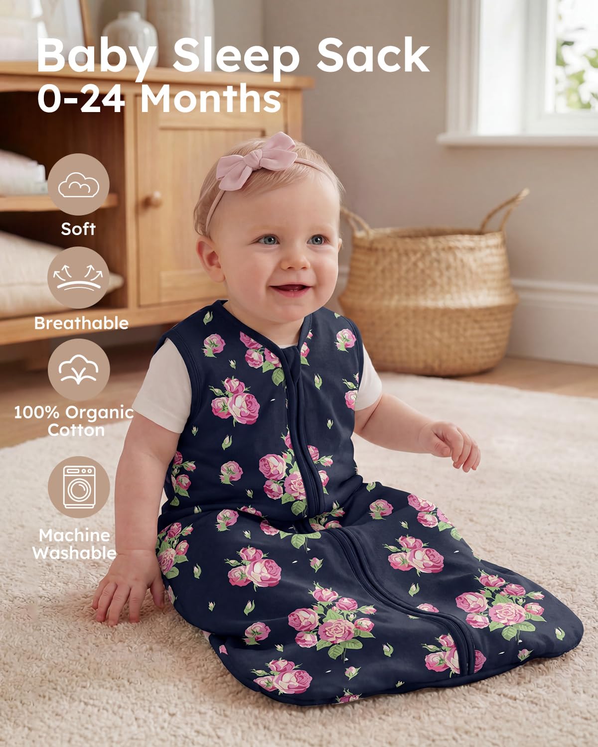 Yoofoss Baby Sleep Sack | 100% Organic Cotton Wearable Blanket for 6-12 Months | 2-Way Zipper, 3 Pack