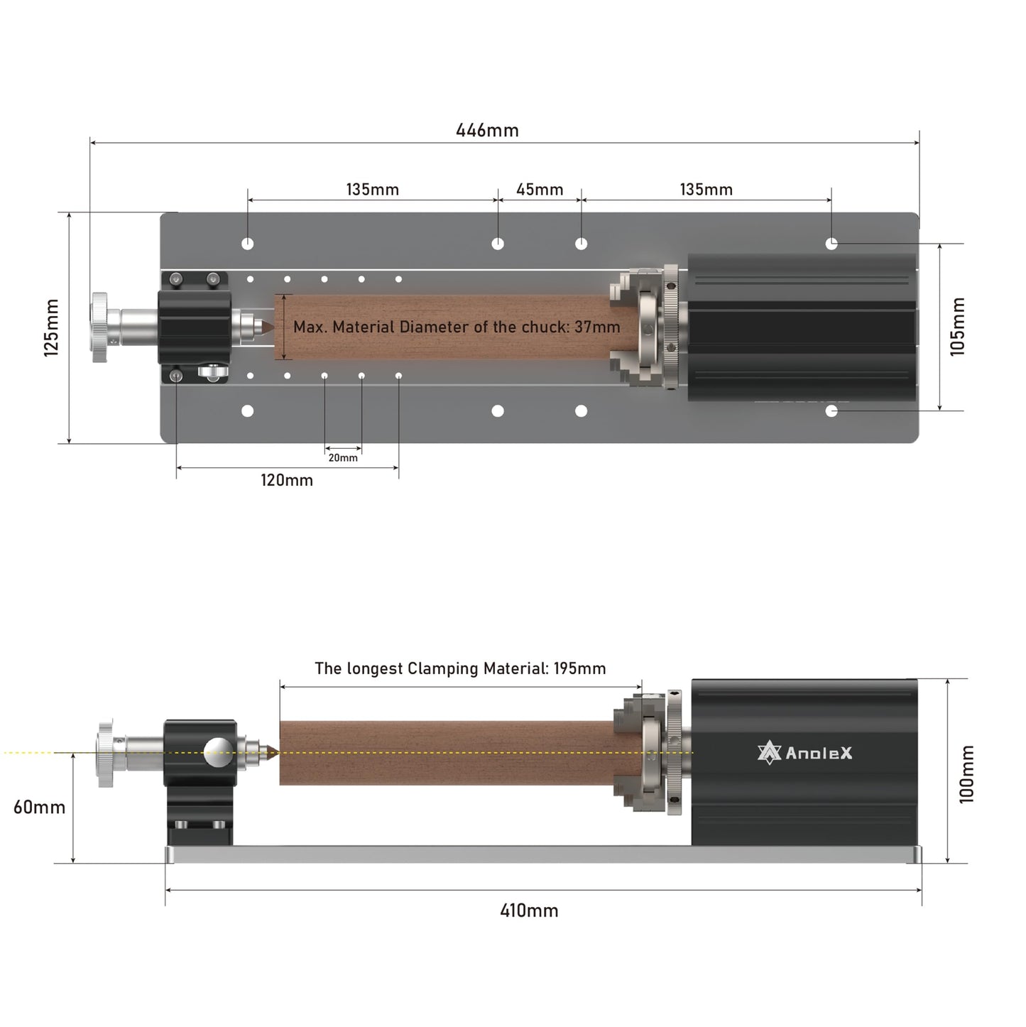 4th Axis Rotary Module for 4030-Evo Ultra/4030-Evo Ultra2, w/Industrial Harmonic Reducer 50:1, Clamped Range: Length 20-260mm, Diameter 2-67mm