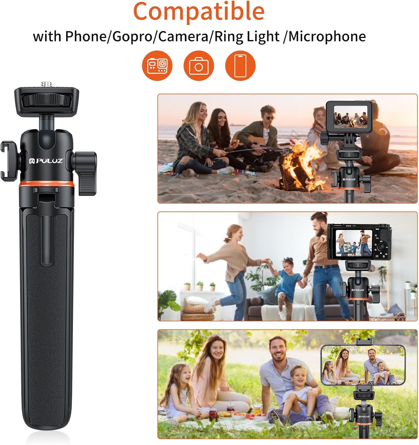 360 1/4 Inch 13 12 11/DJI 5 4 3/Insta360 PULUZ Camera Tripod Stand, Mini Desktop Aluminum Selfie Stick with Cold Shoe