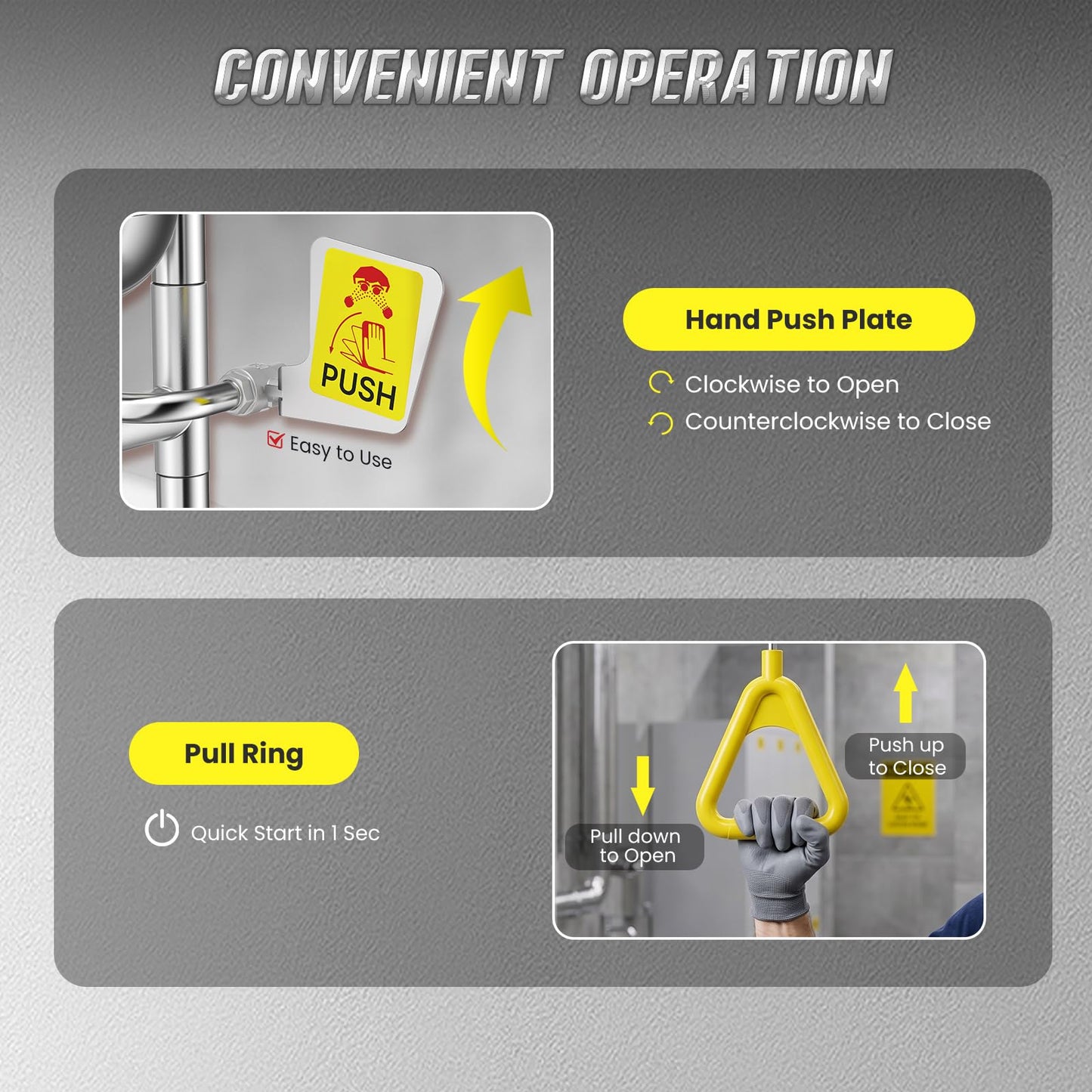 Huanyu Emergency Shower and Eye Wash Station OSHA Approved Safety Shower and Eyewash Station Combination 304 Stainless Steel Stand Plumbing Eye Washing Unit with Eyewash Sign Industrial Lab (YX-Y2)