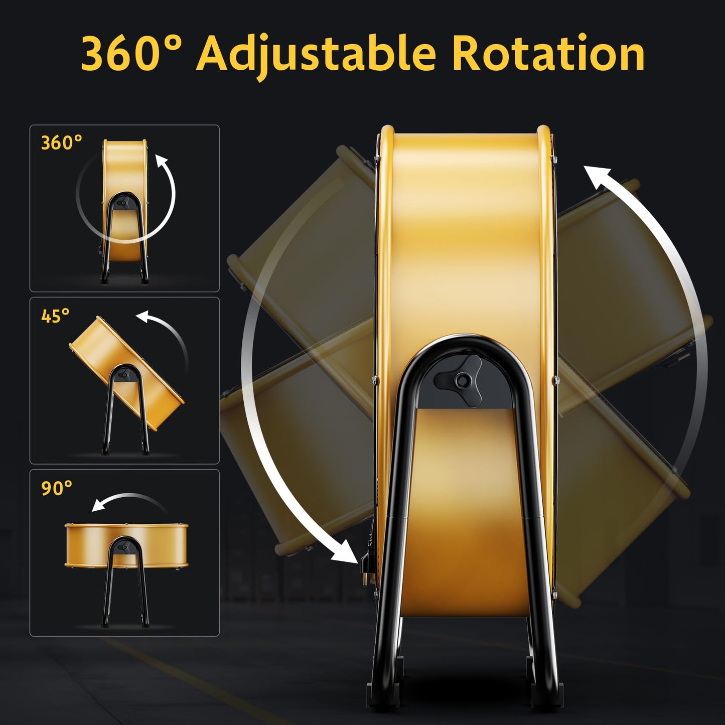 Simple Deluxe 20 Inch Heavy Duty Metal Industrial Drum Fan, 3 Speed Floor Fan for Warehouse, Workshop, Factory and Basement, Yellow