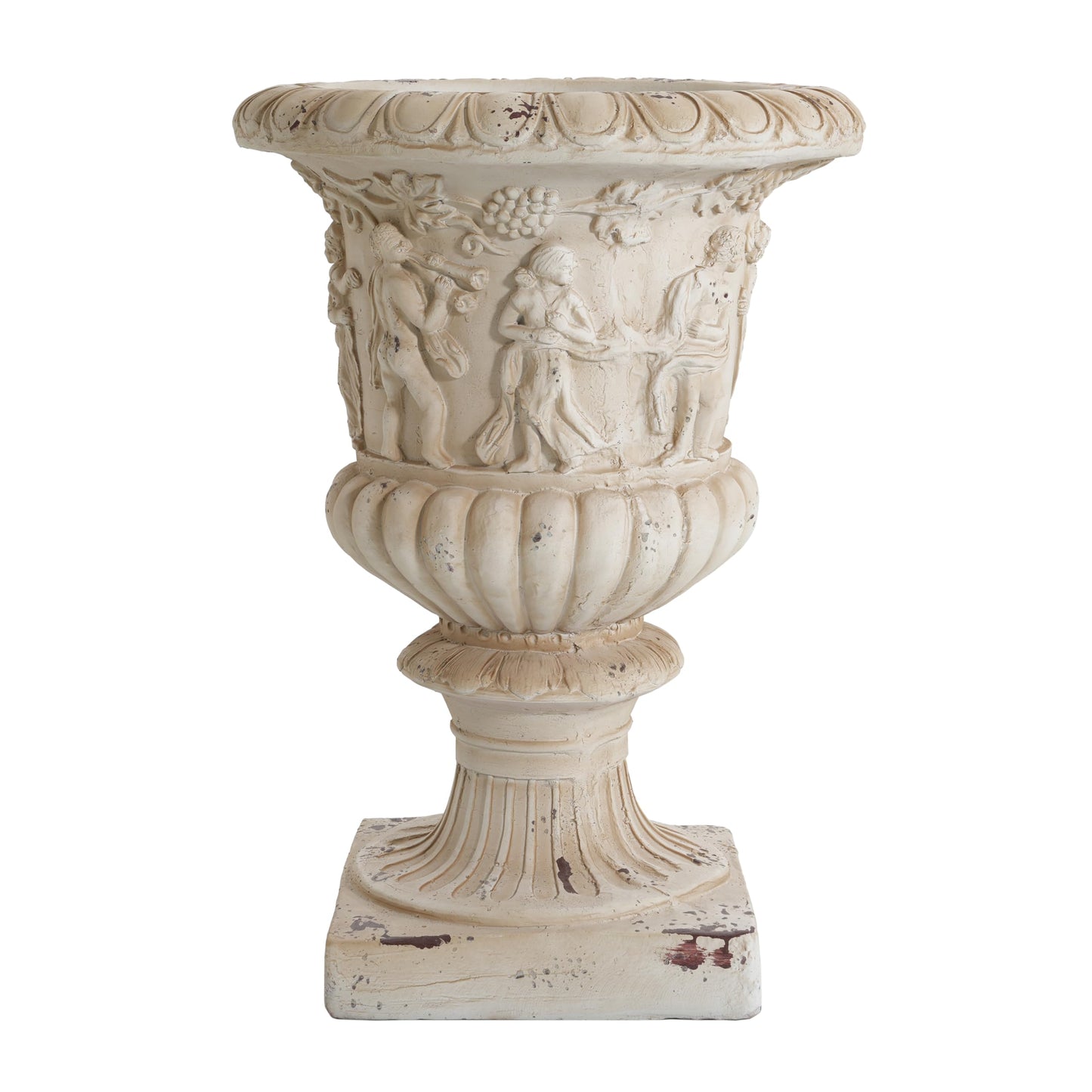 Christopher Knight Home Clara 27'' MGO Outdoor Planter, Mid-Century Modern Garden Urn, Floral Statue Design, Large Garden Pot, Flower Urn with Drainage Hole for Backyard Home, Antique White