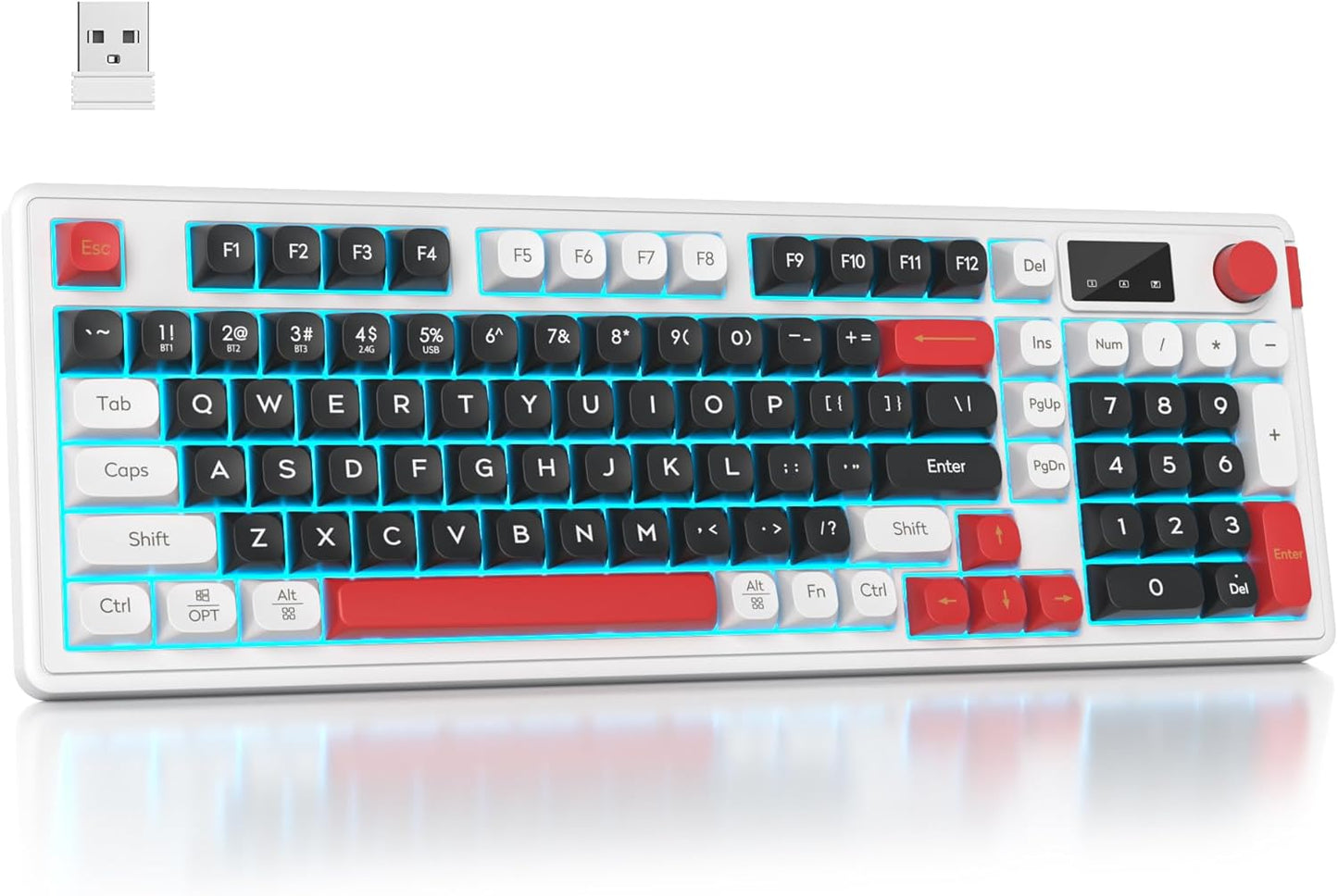 Mosptnspg Wired/Bluetooth/2.4G (98 RGB Mechanical Feel Membrane Wireless Keyboard, Silent ABS Ball Cap Gasket Structure