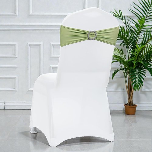 MDS Spandex Chair Sashes - Universal Fit Elastic Stretch Bands with Buckle | 125 Pack - Sage Green