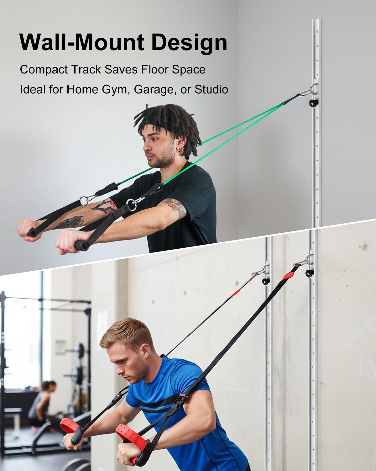 Adjustable Resistance Band Wall Anchor System – Dual 40 inch Aluminum Rails with Sliding Mounts, Space-Saving Home Gym Setup for Strength, Stretch, and Mobility Training