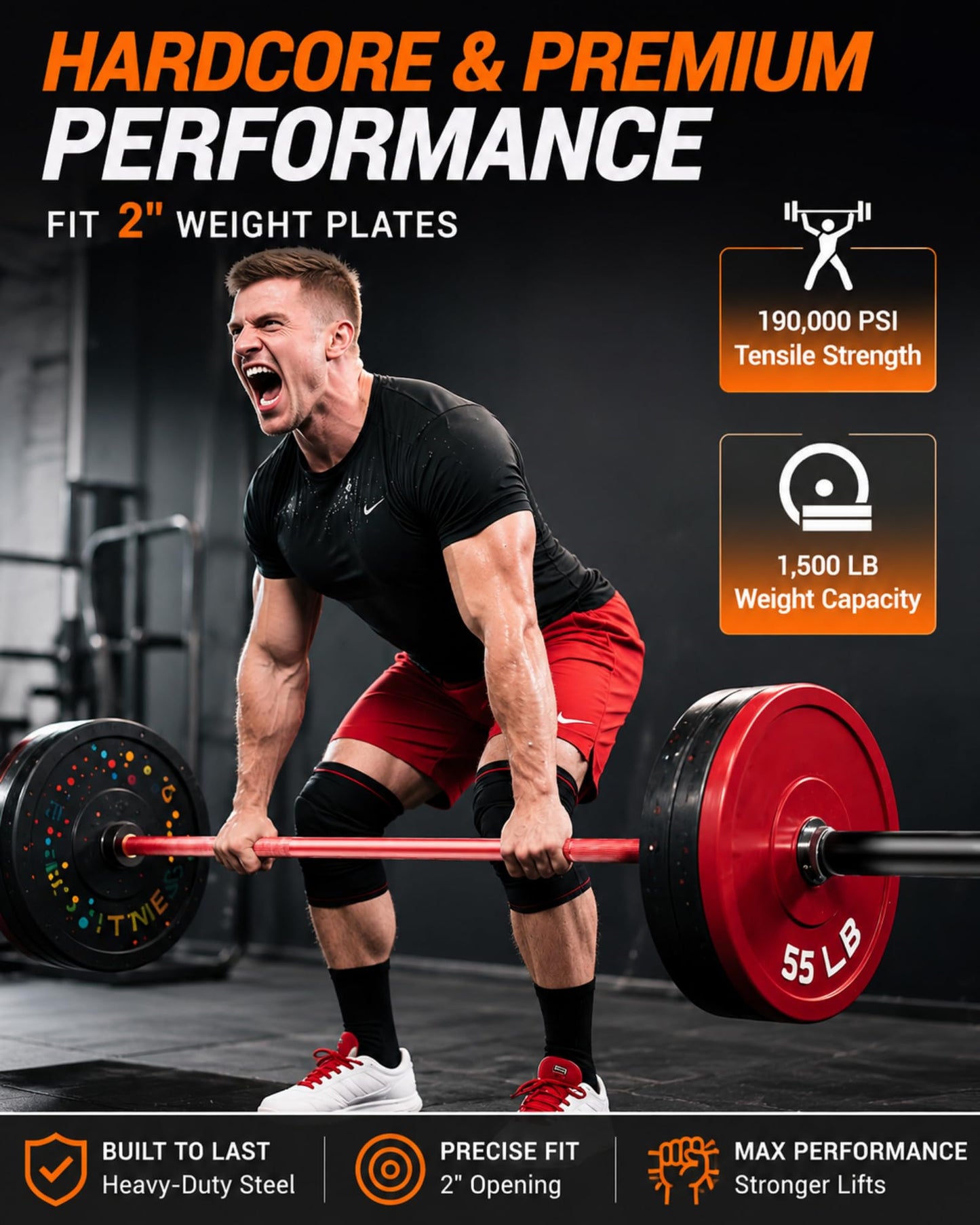 7ft Olympic Barbell 20kg/44Lbs, 1000LB Weight Capacity, 190K PSI High Tensile Strength Weightlifting Bar with 2-Inch Sleeves & 8 Needle Bearings for Home Gym Strength Training
