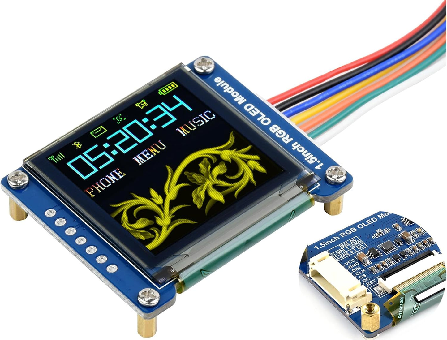 Wonrabai 1.5inch 128128 65K 5/ 4B/ 3B+ Pi3B/ 2W/Arduino/STM32, RGB OLED Display Module Pixels, RGB Display Colors, SPI