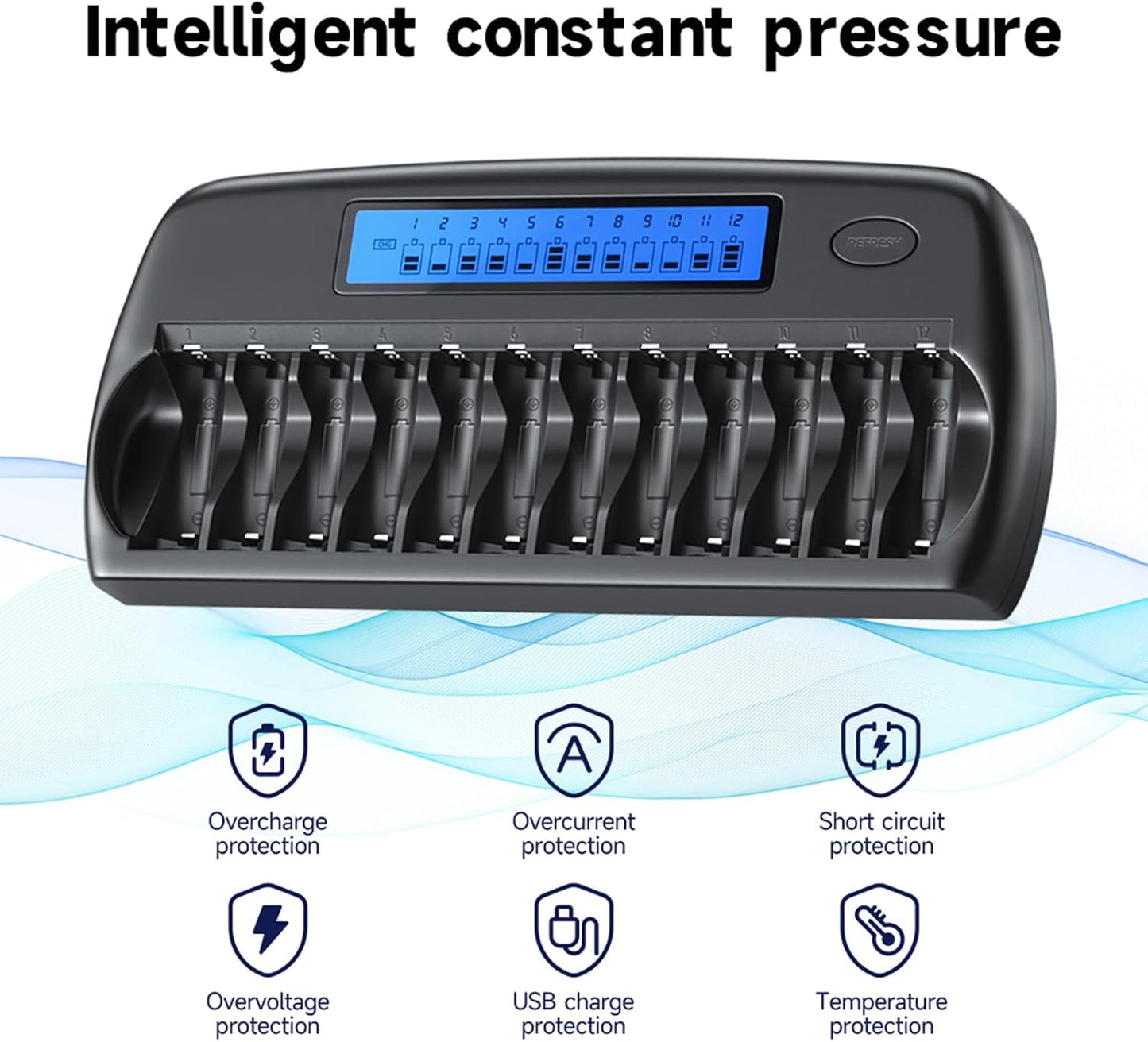 Mspalocell 12 1.2v Bay AA AAA Battery Charger with LCD Display Fast Charging for Rechargeable Batteries with Refresh