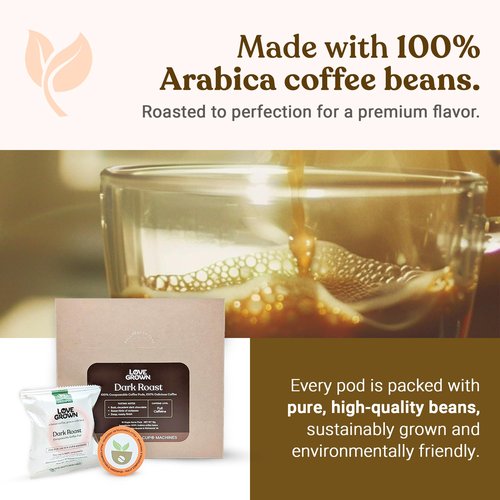 Love Grown Plastic-Free Coffee Pods, 100% Arabica Single-Serve Cups, Compostable, Non-GMO - Compatible with Keurig Coffee Pods Machines and K-Cup Brewers, Dark Roast Flavor, Box of 15