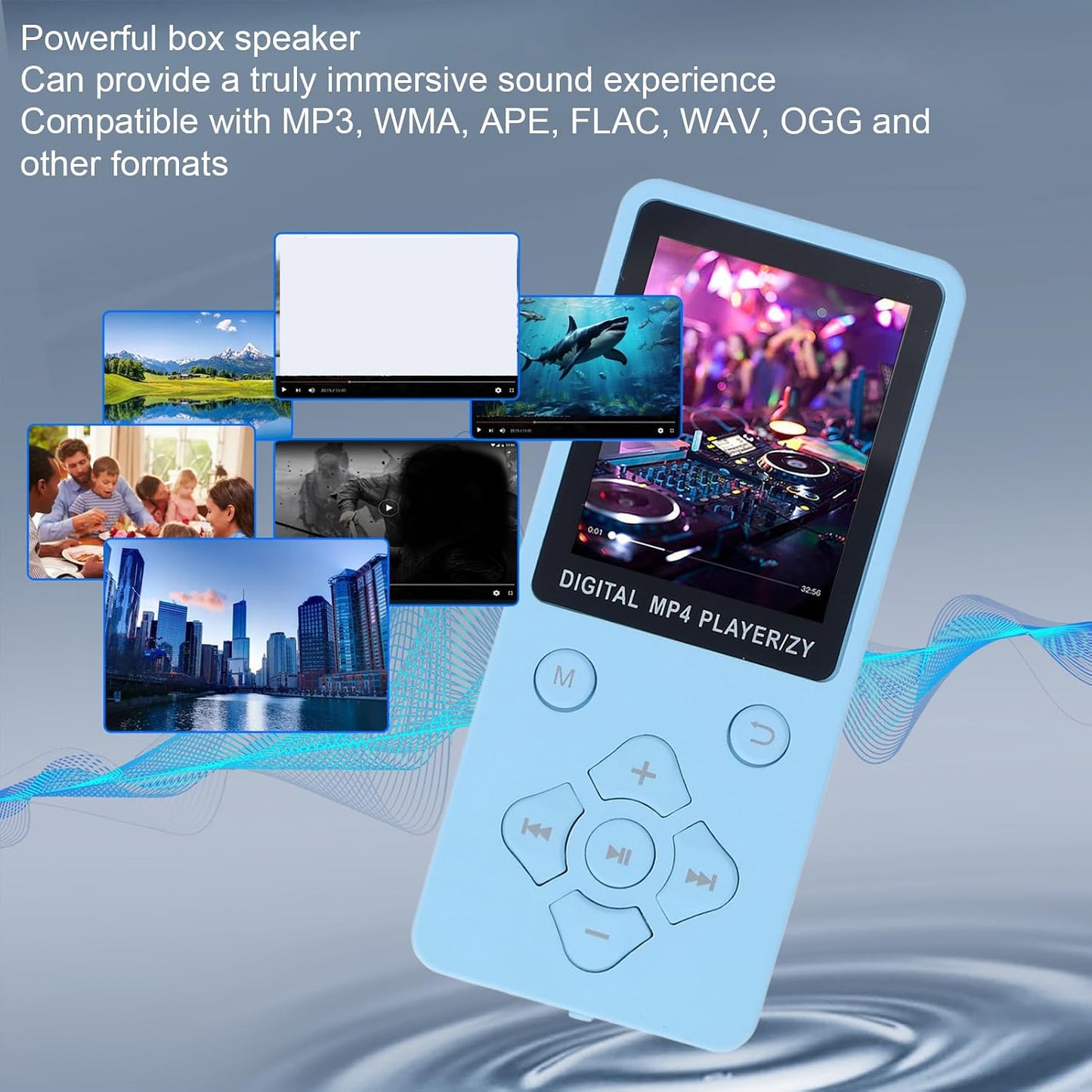 Yunseity MP3 1.8in MP4 10 Bluetooth Player, Portable HiFi Sound Music Player Built in HD Speaker, Color Screen Player
