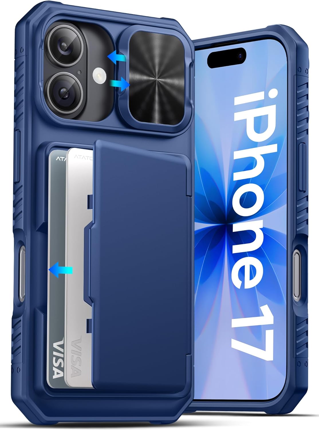 ATATOO 17 3-5 17 6.3" 2025, for iPhone Wallet Case, Built-in Card Holder (Store Cards) & Slide Camera Cover & RFID