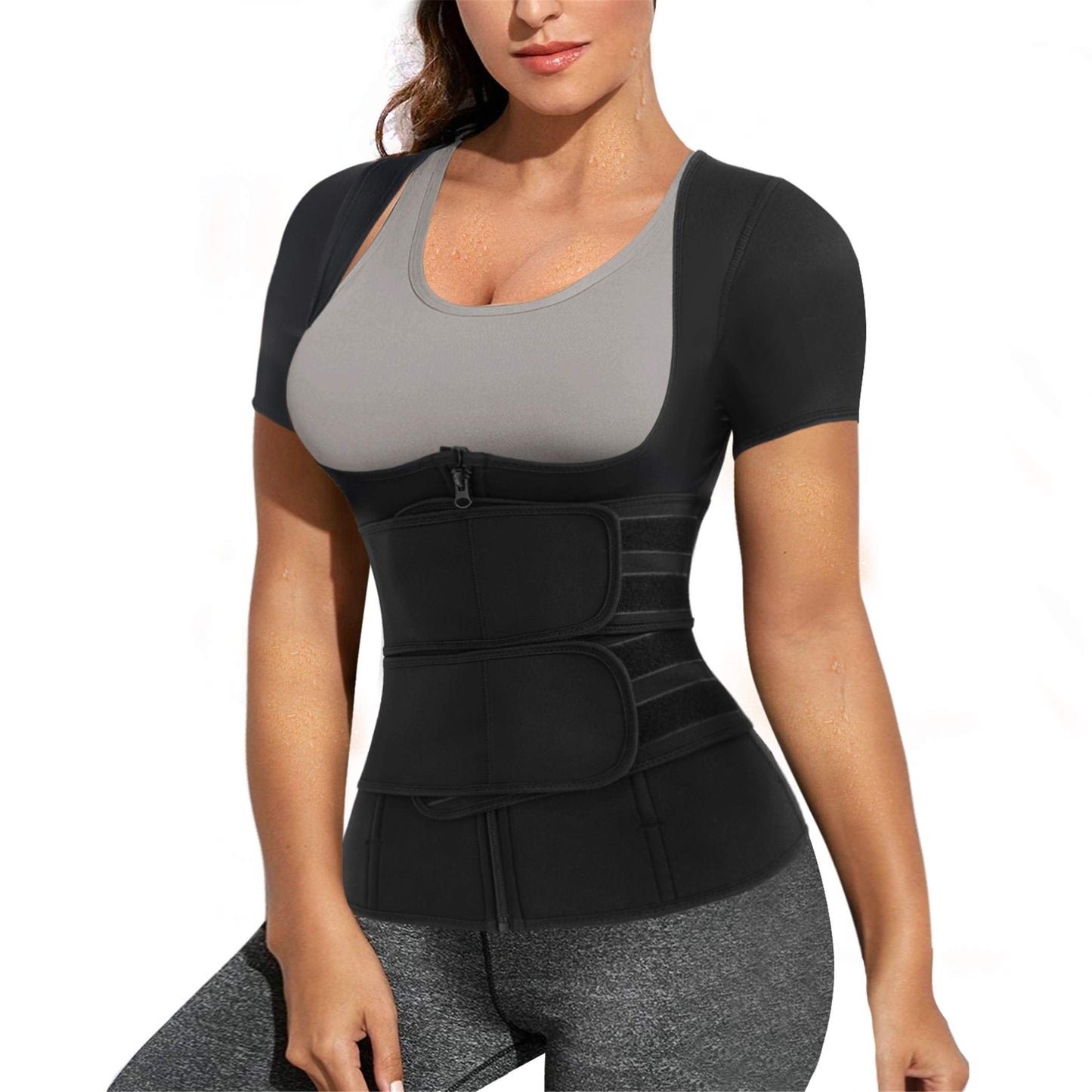 Eleady Women Waist Trainer Corset Trimmer Belt Neoprene Sauna Sweat Suit Zipper Body Shaper with Adjustable Workout Tank Tops (Black, Small)