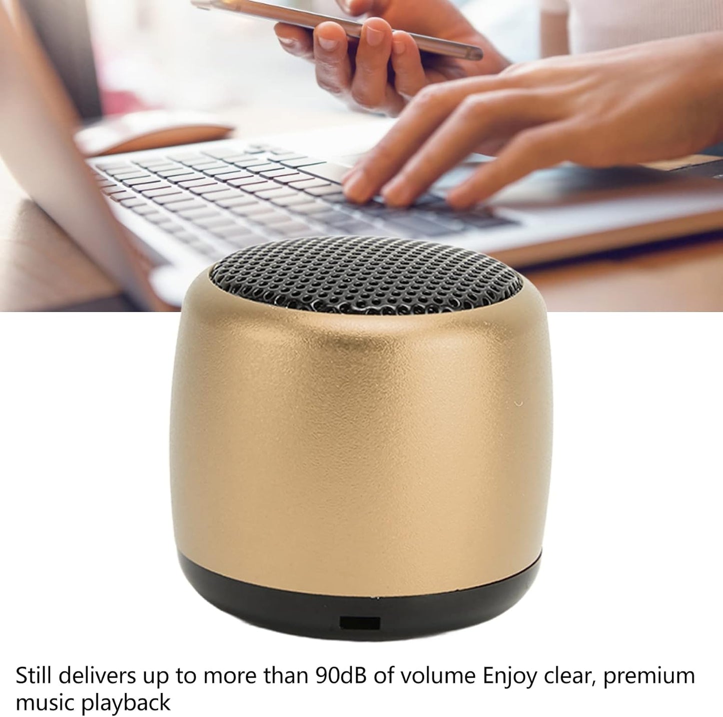 Zopsc 5.0, Mini Speaker, Portable BT Heavy Subwoofer, USB Rechargeable, Gold, for Travel, Dorm, Kitchen