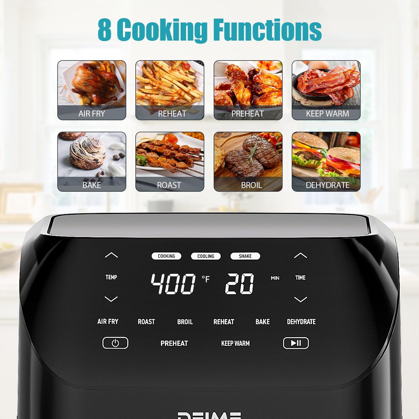 Air Fryer 6.2 QT Large Capacity Oilless Hot Air Fryers Oven 1500W Healthy Cooker with 8 Presets, Digital LCD Touch Screen, Non-Stick Basket, Included Recipe (Black-M)