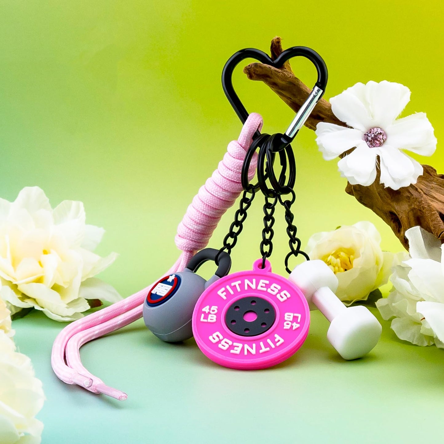 VIESUJI Gym Gifts for Women Pink Bag Charm Gym Bag Accessories Barbell Fitness Dumbbell Keychain backpack Charms Fitness Enthusiast gifts